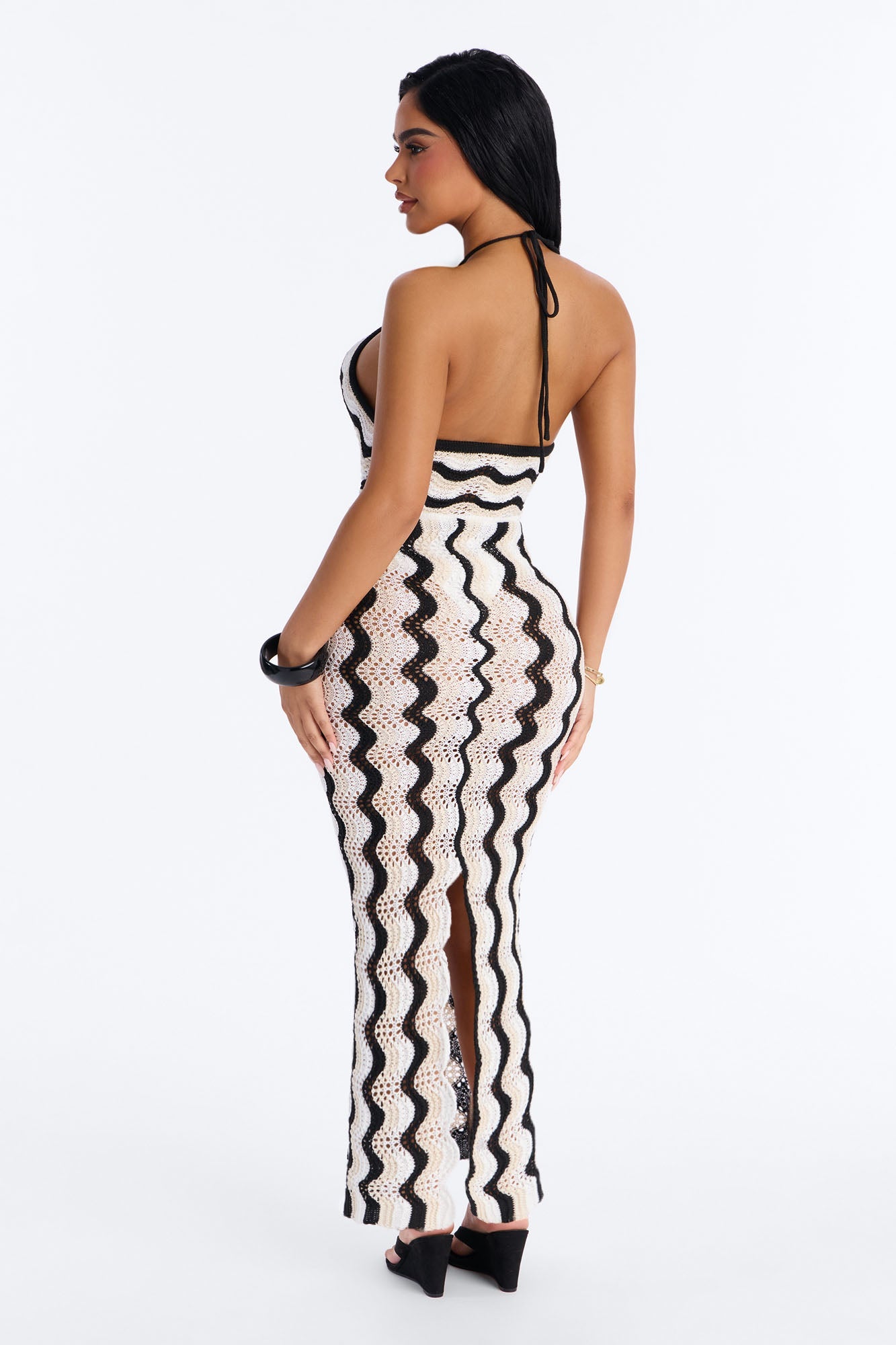 Isla Mujeres Crochet Crossover Striped Swim Cover Up Dress - White