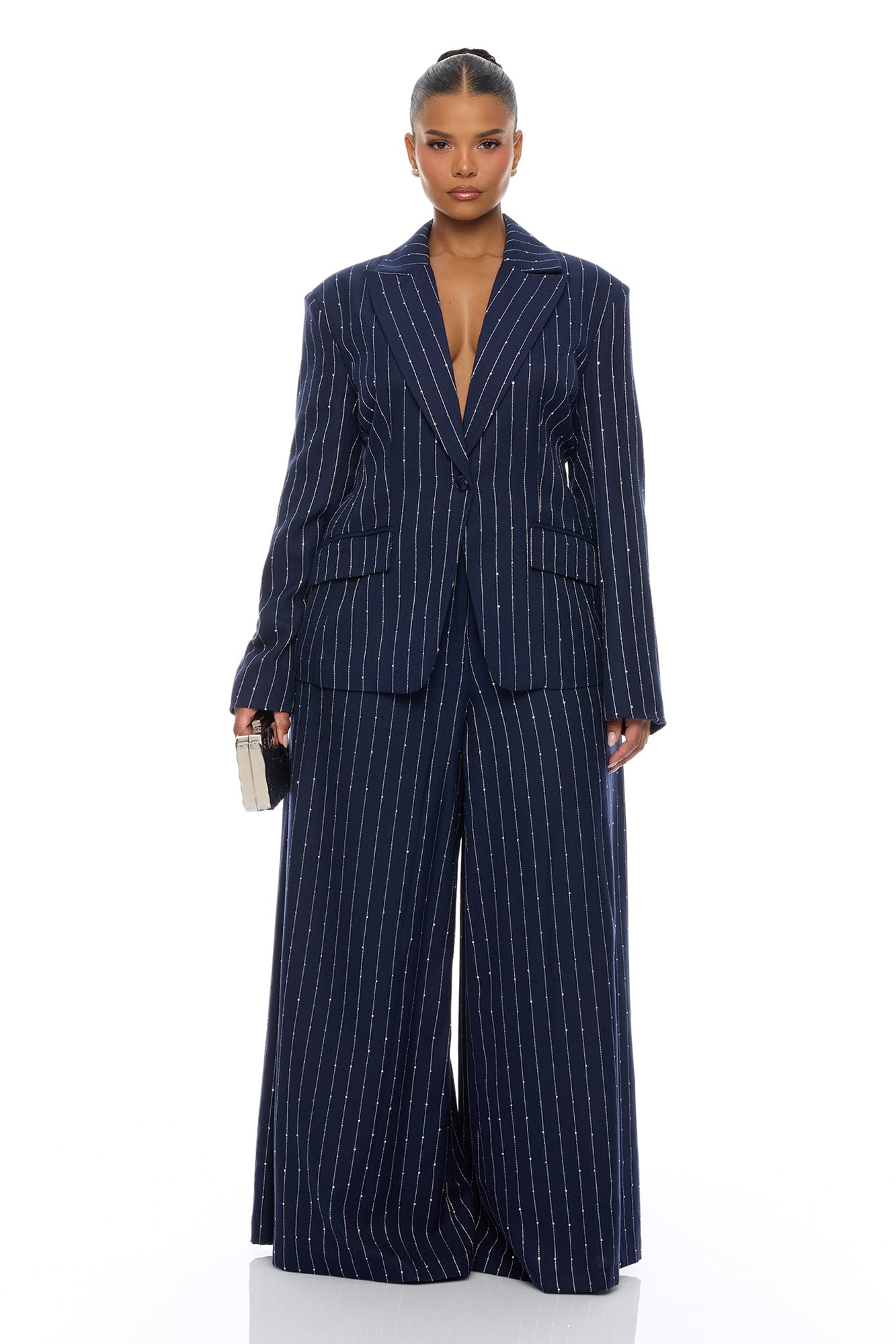 Adyson Embellished Pinstripe Blazer - Navy/combo