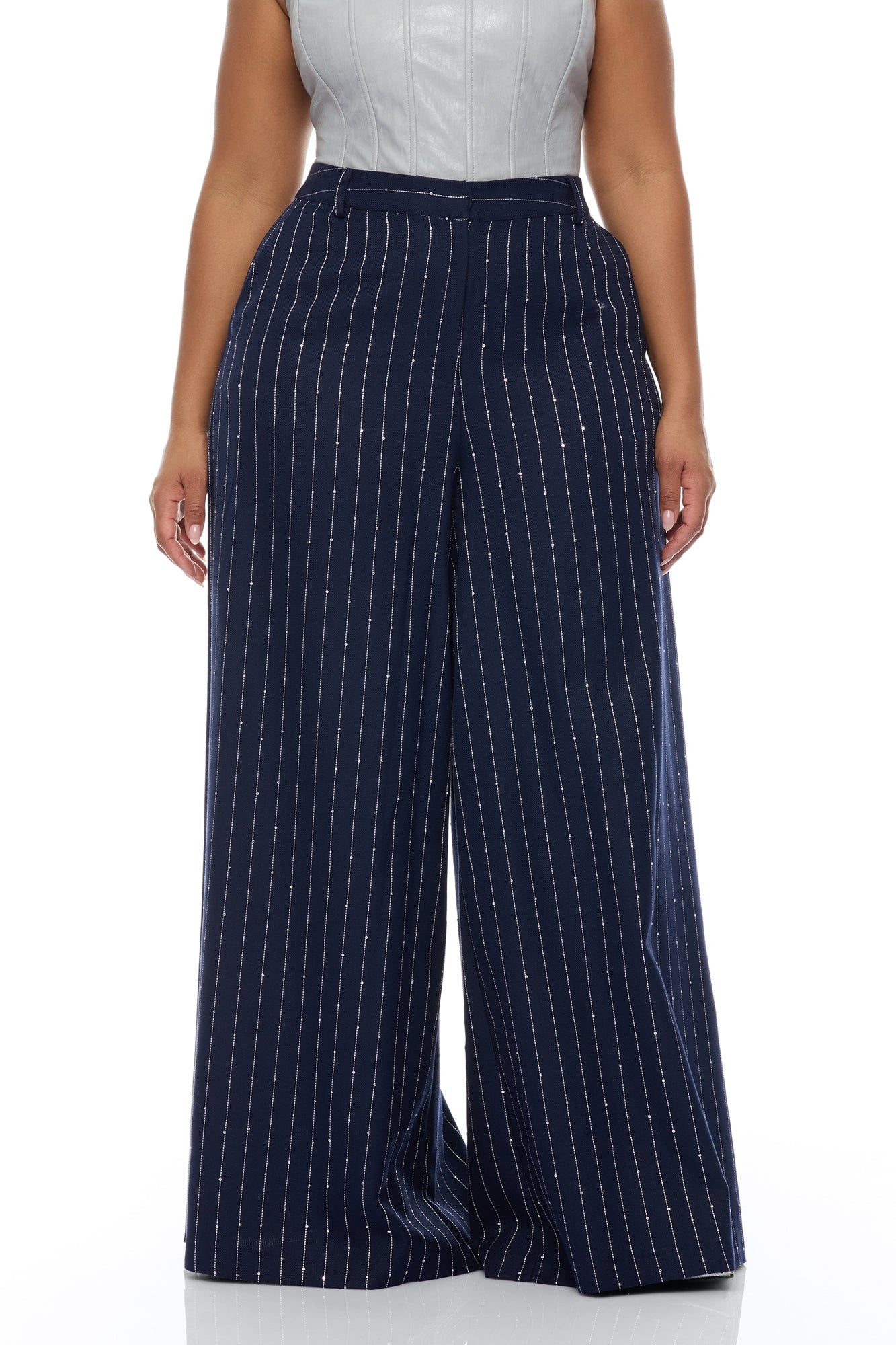 Adyson Embellished Pinstripe Wide Leg Pant - Navy/combo