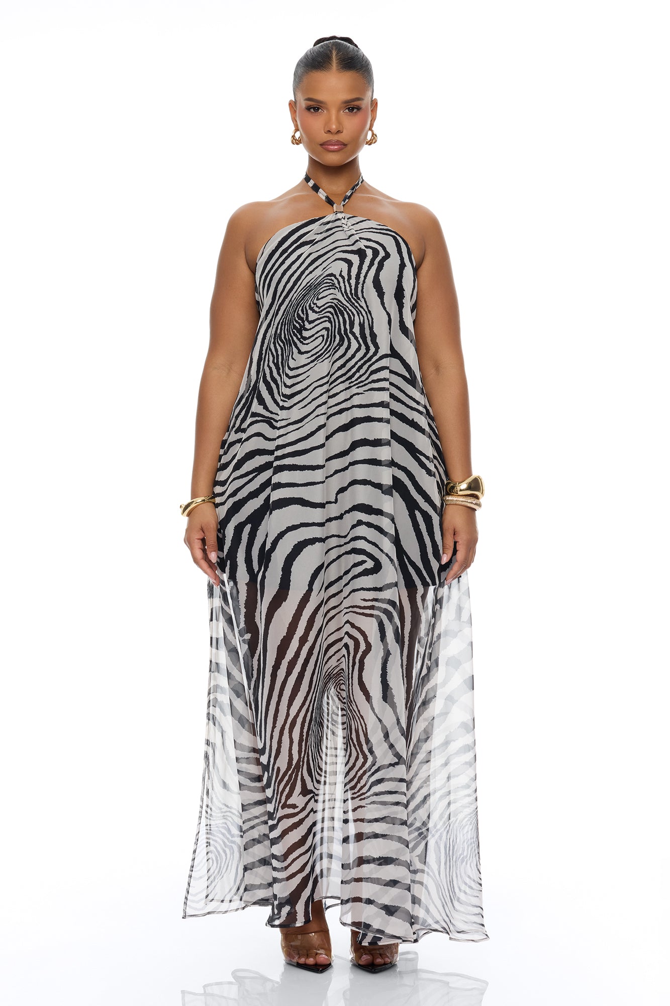 Katherine Zebra Chiffon Maxi Dress - White/Black