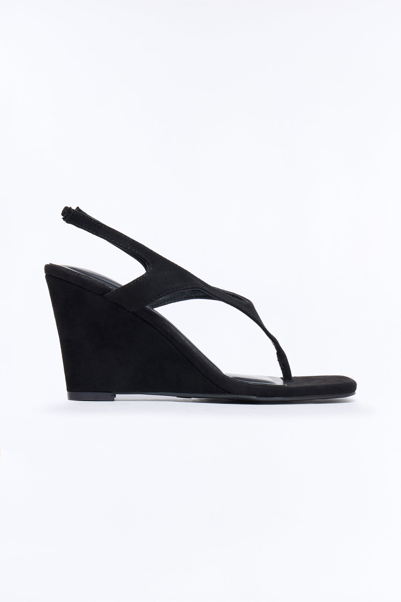 Cabley Suede Slingback Thong Wedges - Black Fashion Nova