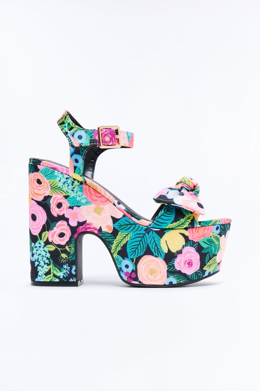 Clara Floral Print Satin Platform Heels - Black/Pink Fashion Nova