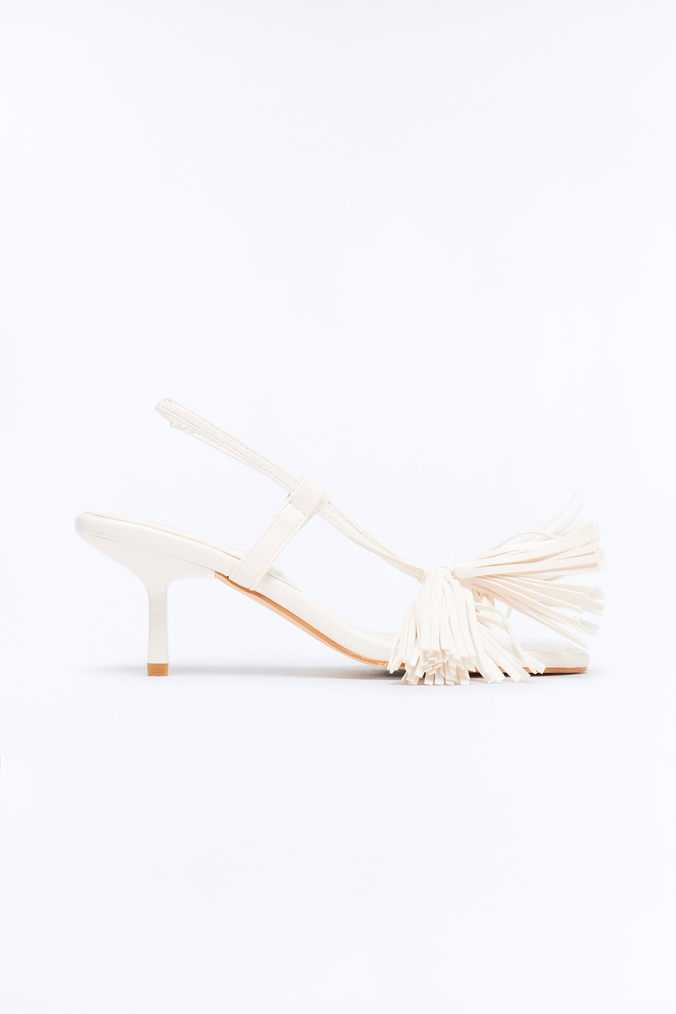 Lexla Fringe Slingback Heels - White Fashion Nova