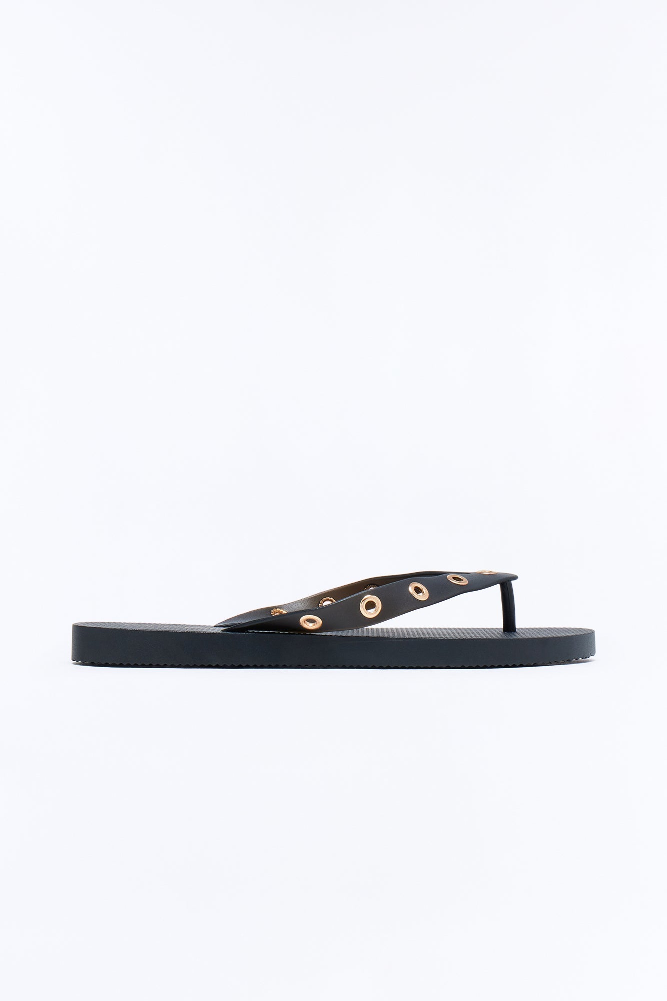 Myle Grommet Flip Flops - Black Fashion Nova