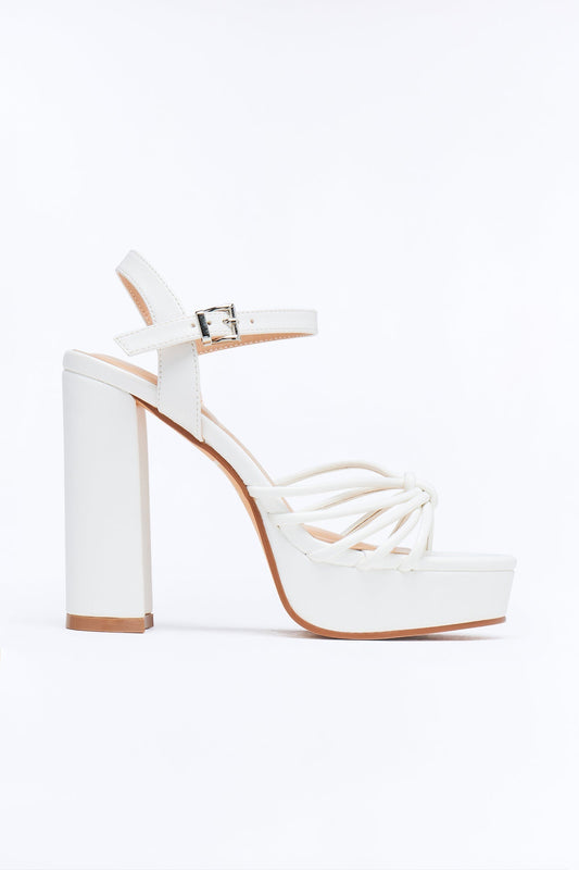 Shai Ankle Strap Platform Heels - White Fashion Nova