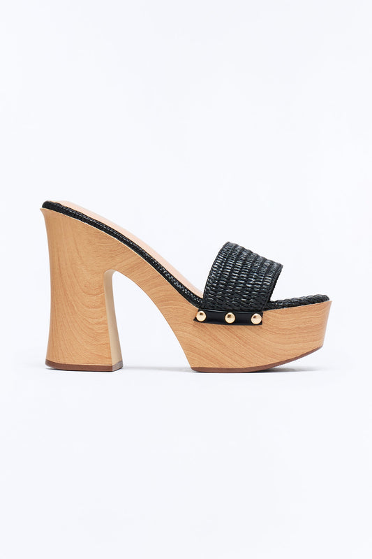 Gennie Wood Platform Heels - Black Fashion Nova