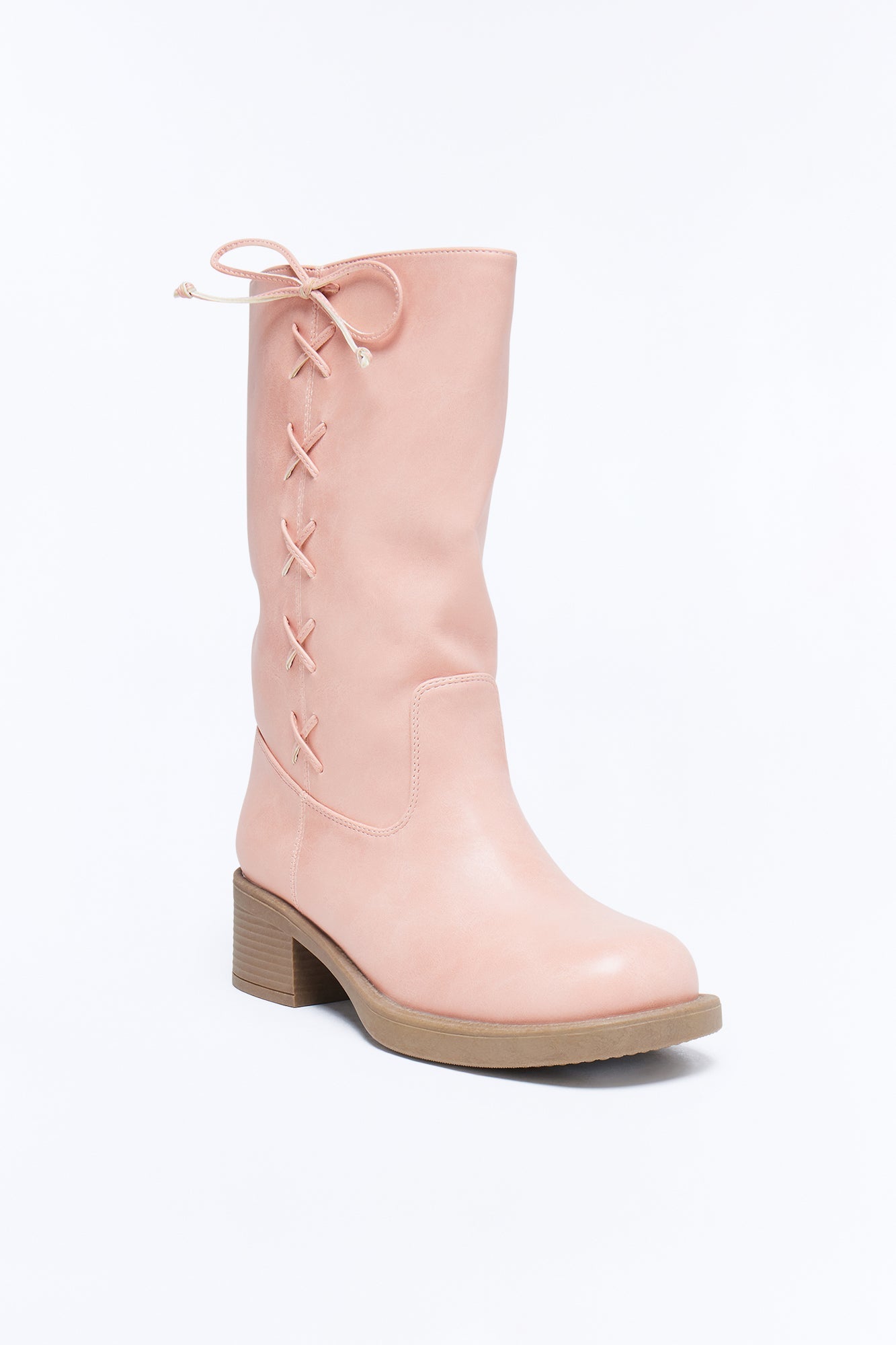 Springy Lace Up Bow Boots - Pink Fashion Nova