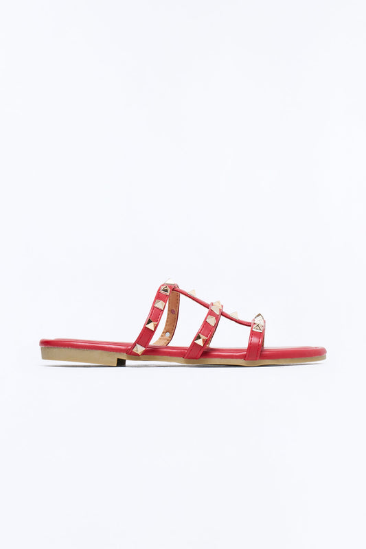 Cambria Studded Sandals - Wine Fashion Nova