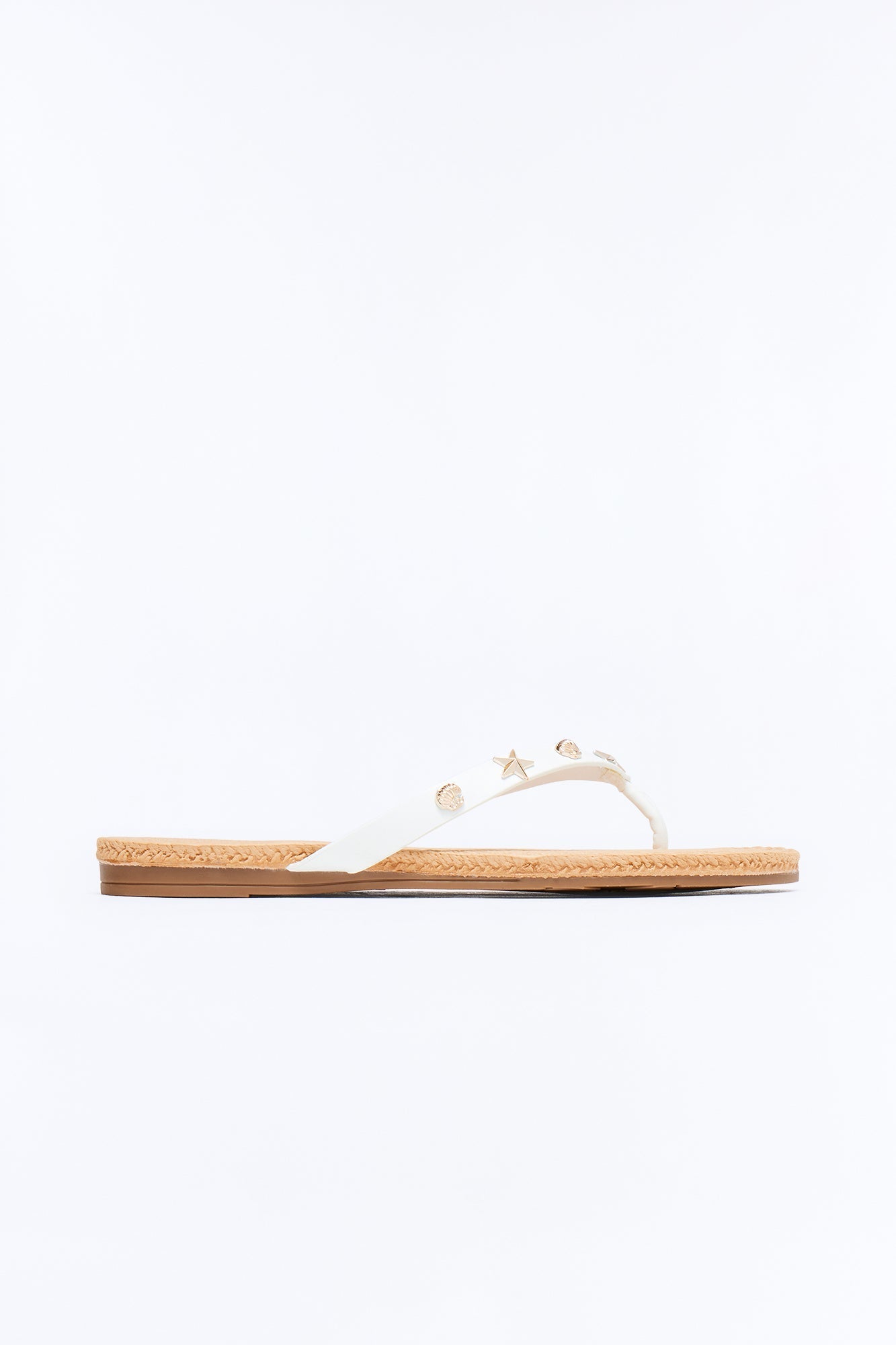 Liosa Studded Jute Flip Flops - White Fashion Nova