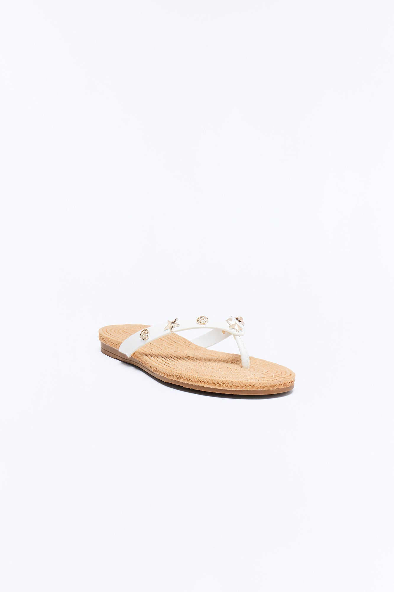 Liosa Studded Jute Flip Flops - White Fashion Nova