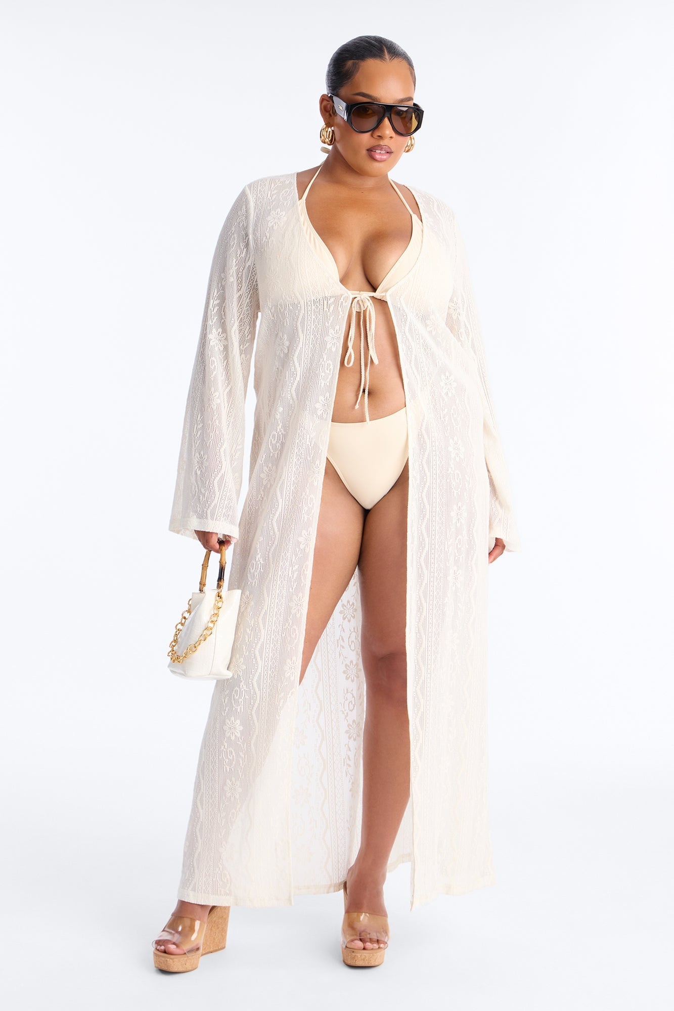 Milly Lace Long Sleeve Swim Cover Up Dress - White Fashion Nova