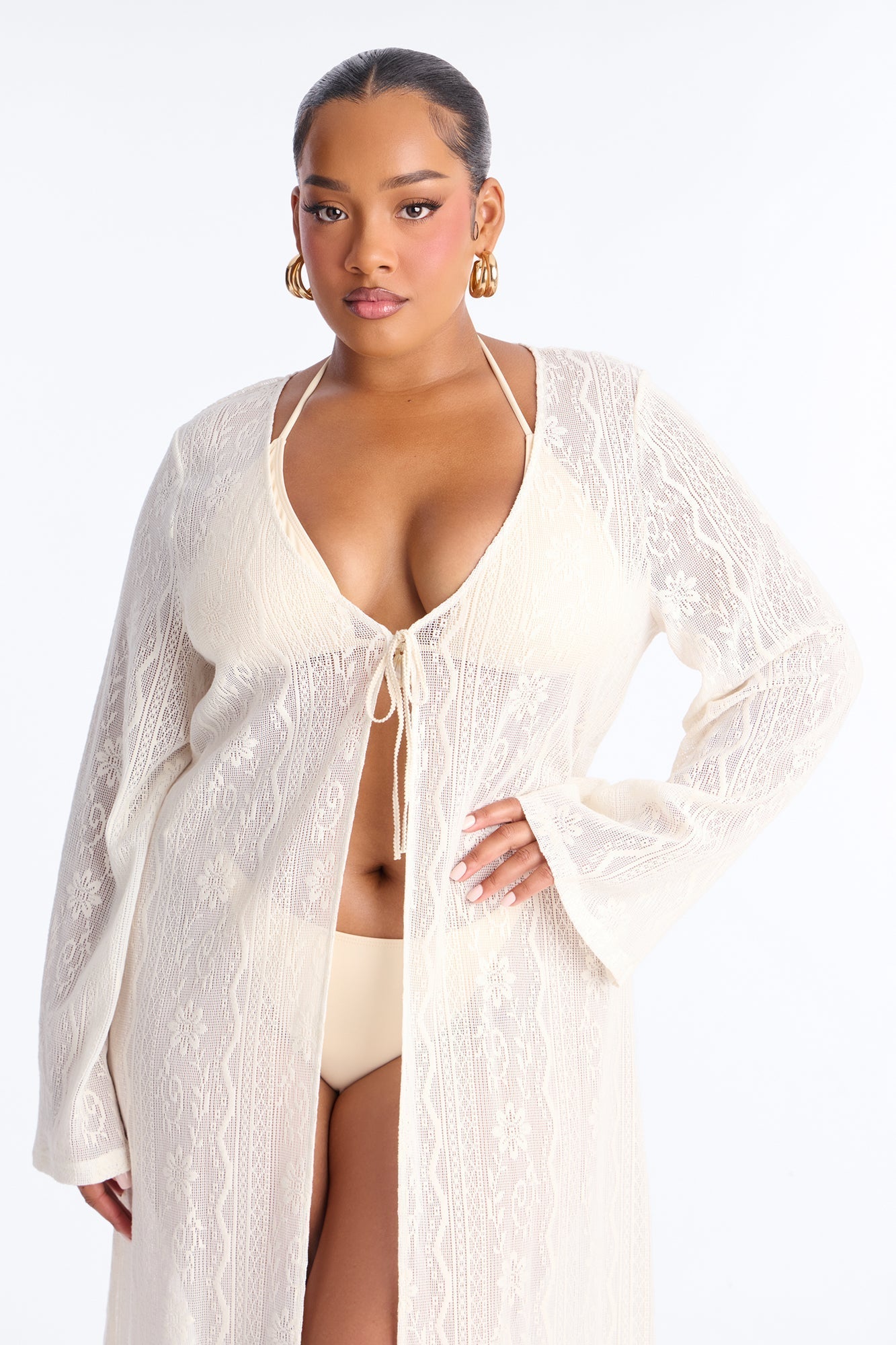 Milly Lace Long Sleeve Swim Cover Up Dress - White Fashion Nova