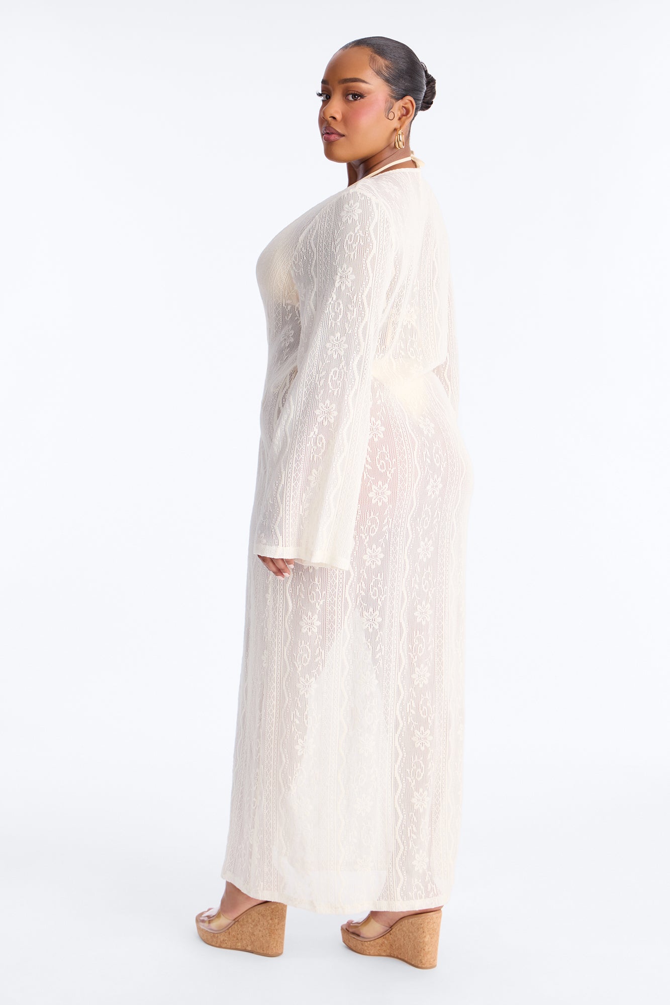 Milly Lace Long Sleeve Swim Cover Up Dress - White Fashion Nova