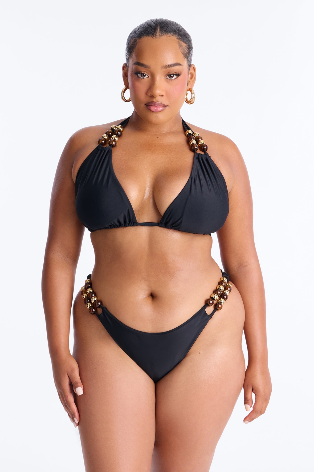 Lily Beaded Double Strap 2 Piece Bikini - Black Fashion Nova
