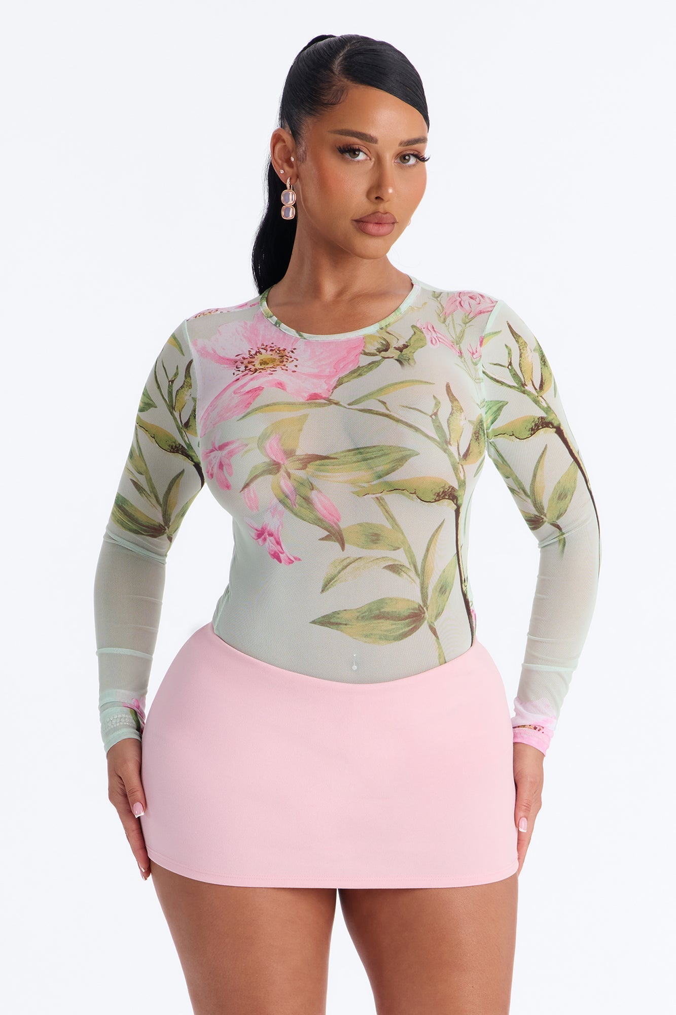 Lover's Garden Mesh Long Sleeve Bodysuit - Mint/combo Fashion Nova