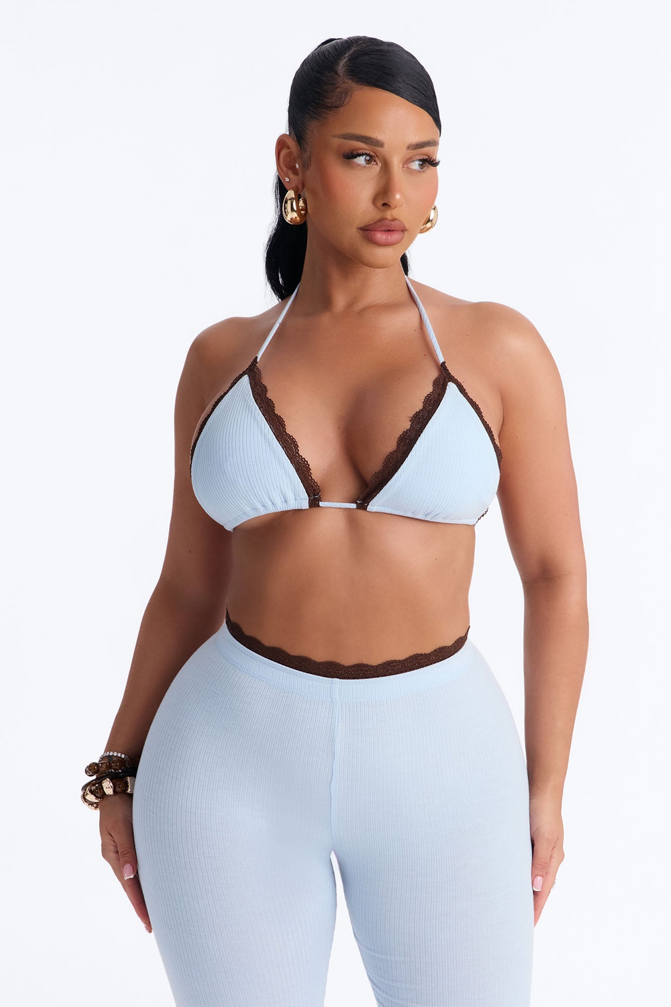 Your's Truly Laced Ribbed Capri Set - Light Blue Fashion Nova