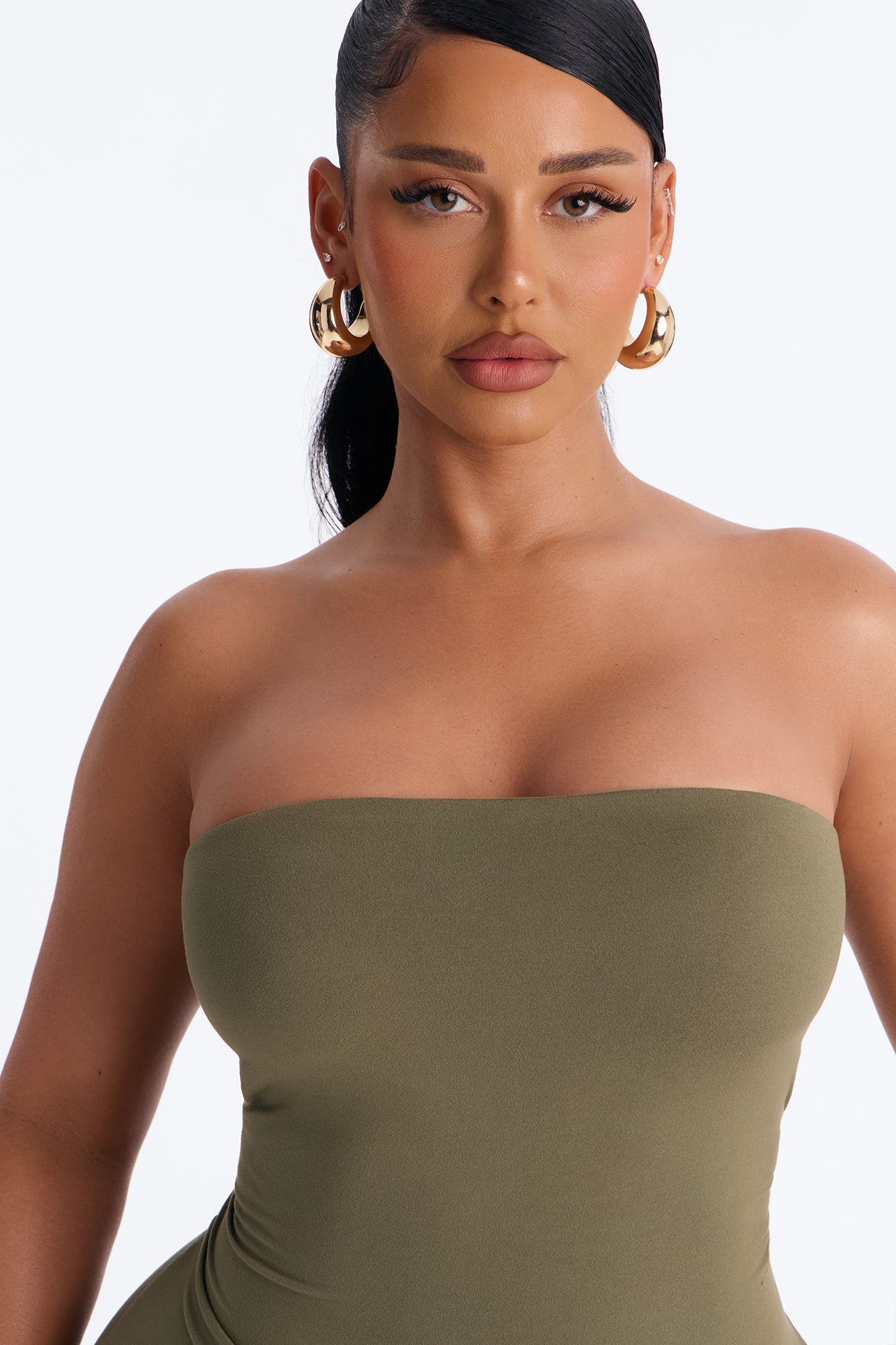 Body Language Skinny Strapless Catsuit - Olive Fashion Nova