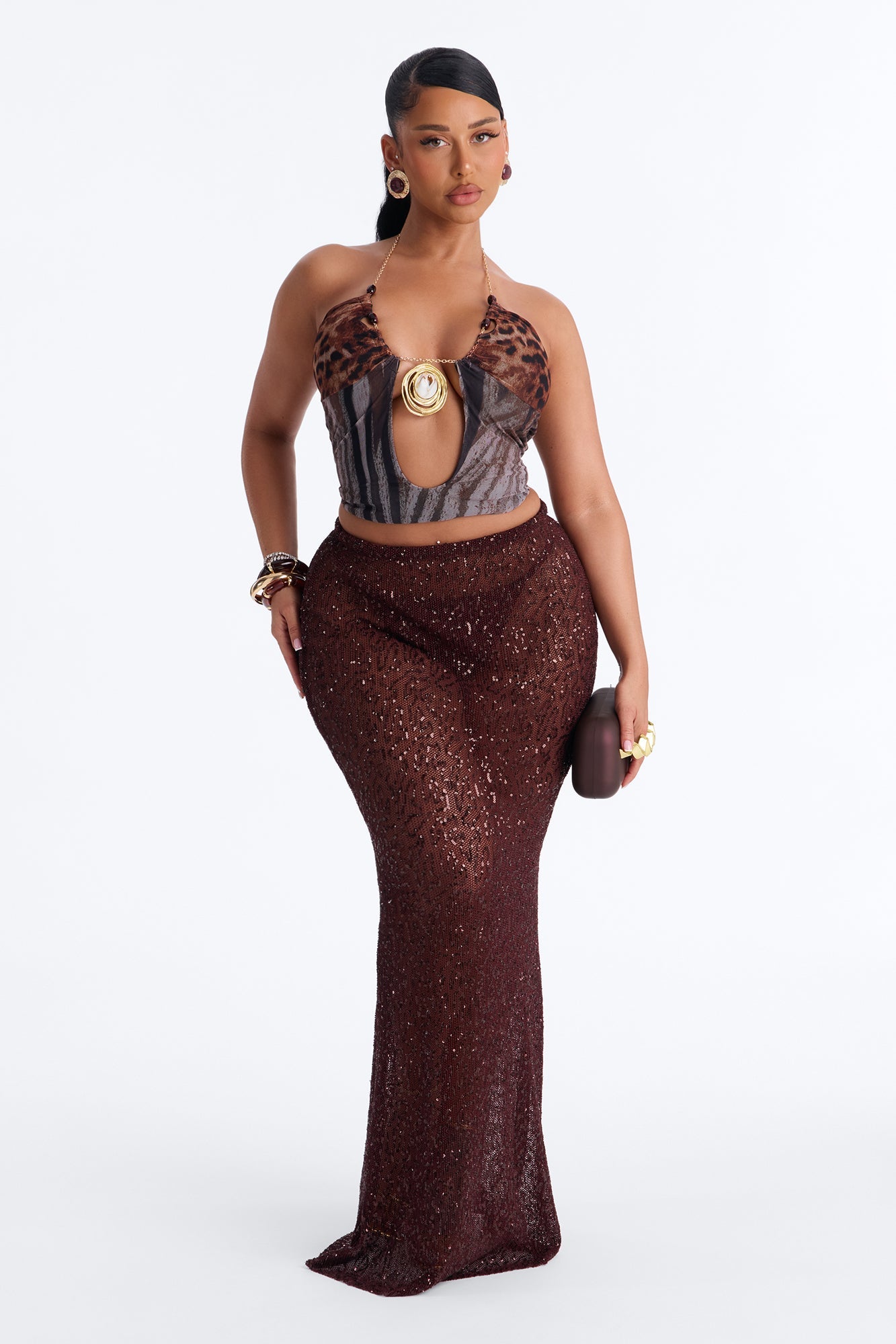 Lost In Paradise Sequin Maxi Skirt - Chocolate Fashion Nova