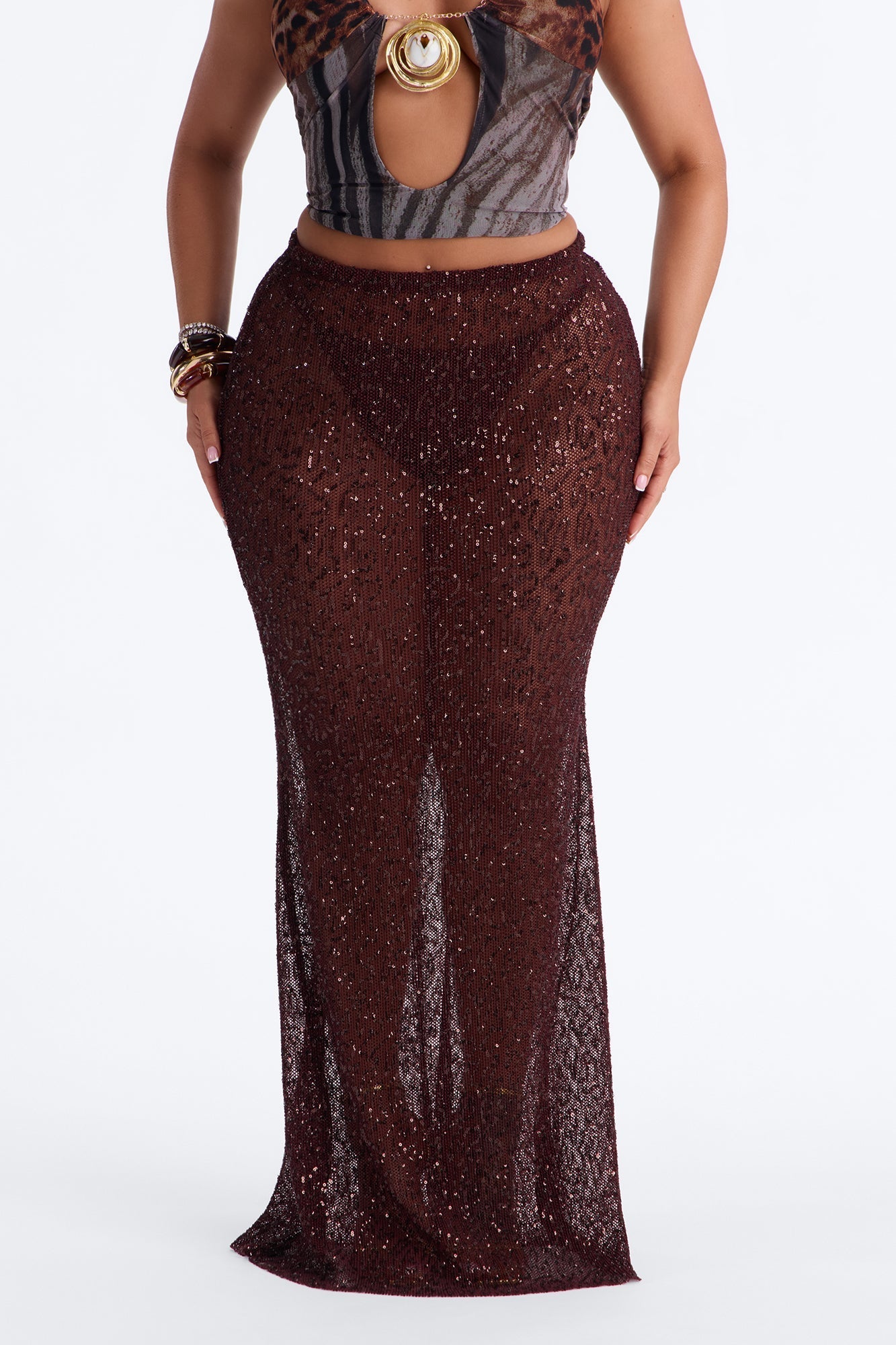Lost In Paradise Sequin Maxi Skirt - Chocolate Fashion Nova