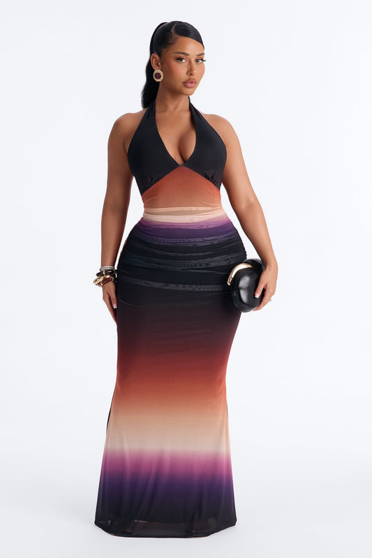 On Repeat Ombre Mesh Maxi Dress - Black/combo Fashion Nova