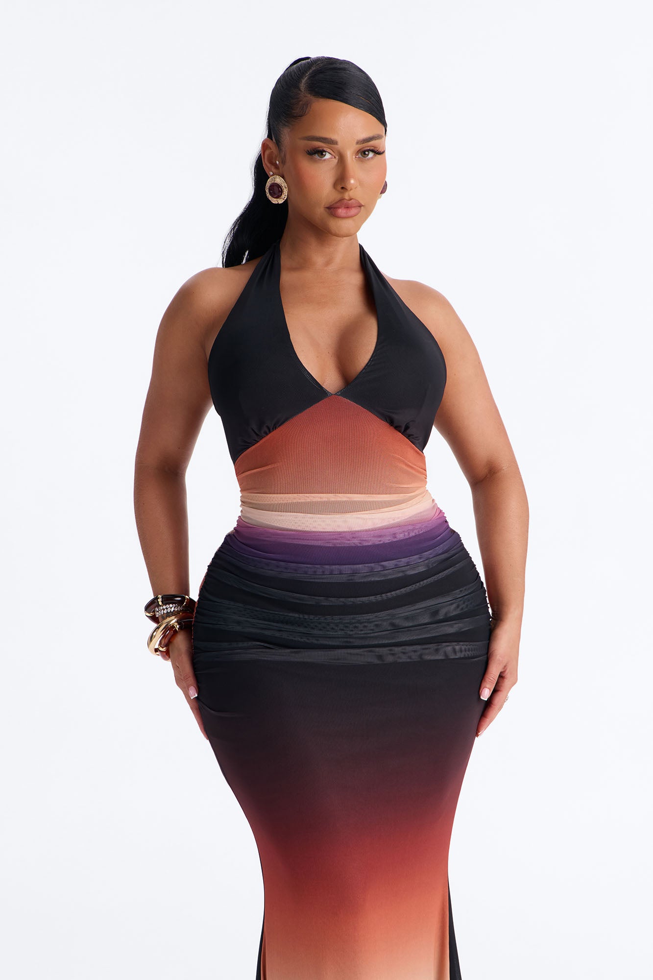 On Repeat Ombre Mesh Maxi Dress - Black/combo Fashion Nova
