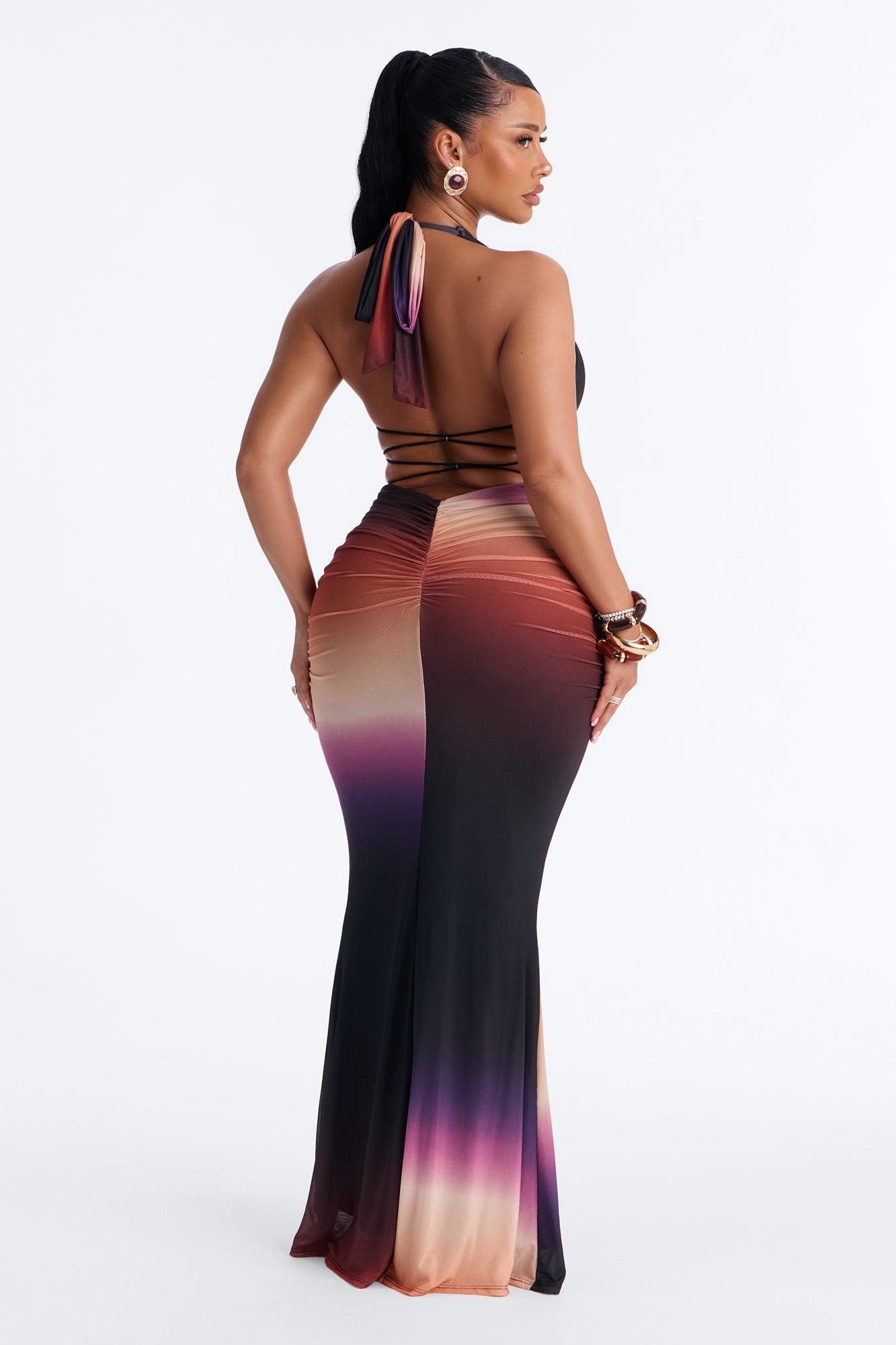 On Repeat Ombre Mesh Maxi Dress - Black/combo Fashion Nova