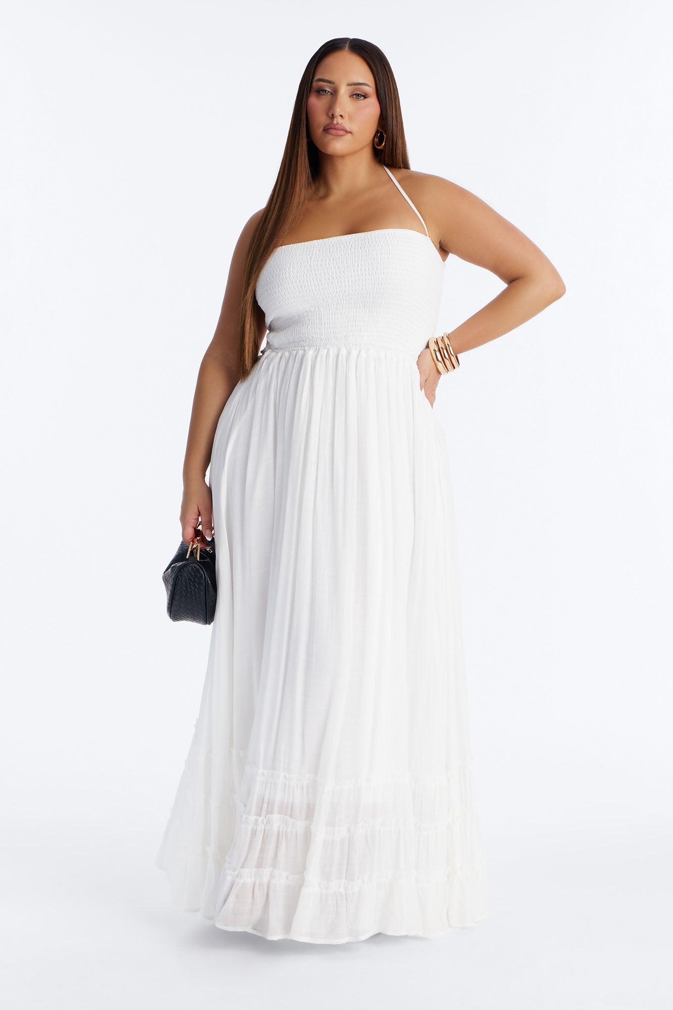 Eden Smocked Linen Maxi Dress - White Fashion Nova