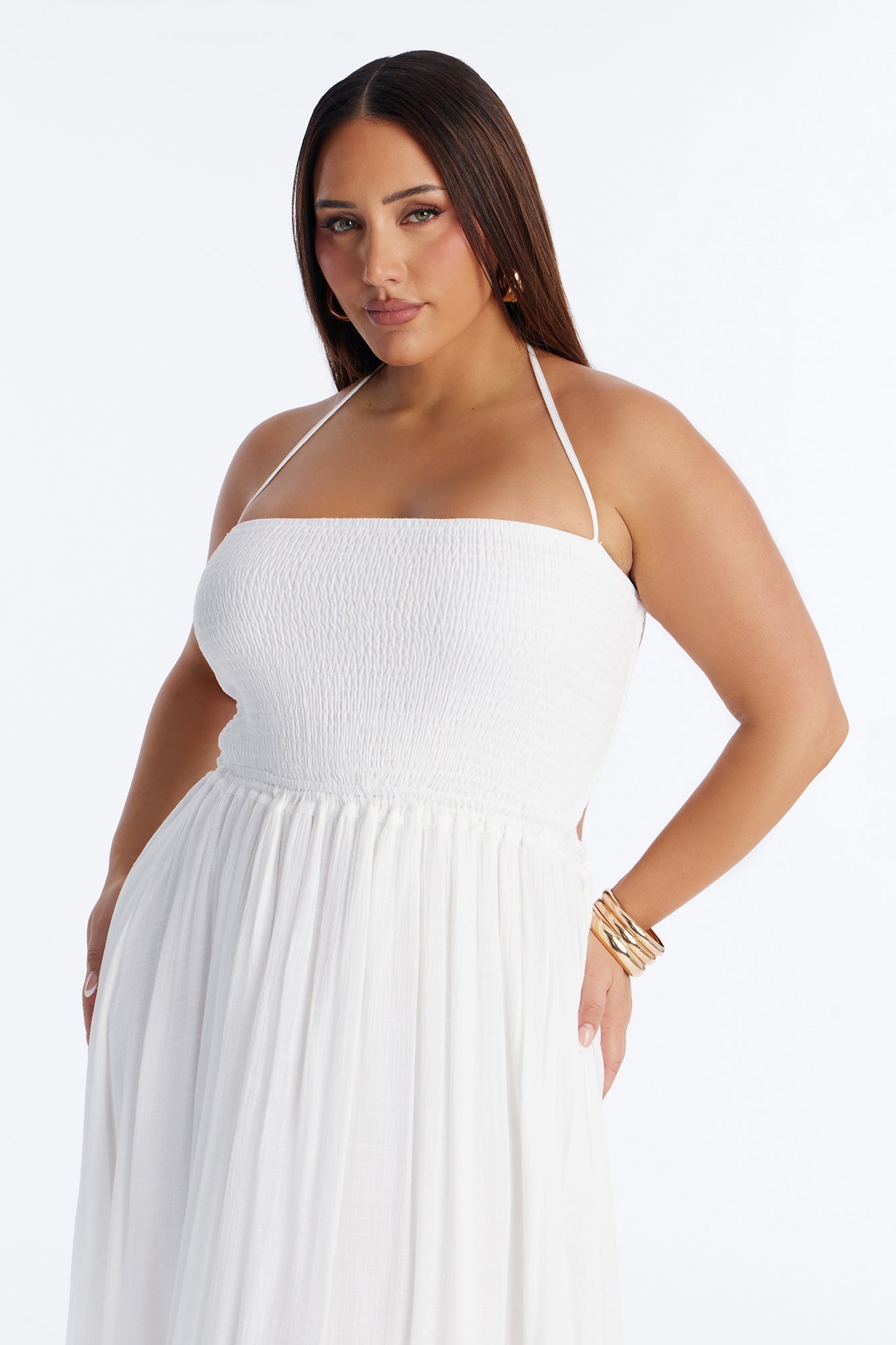 Eden Smocked Linen Maxi Dress - White Fashion Nova