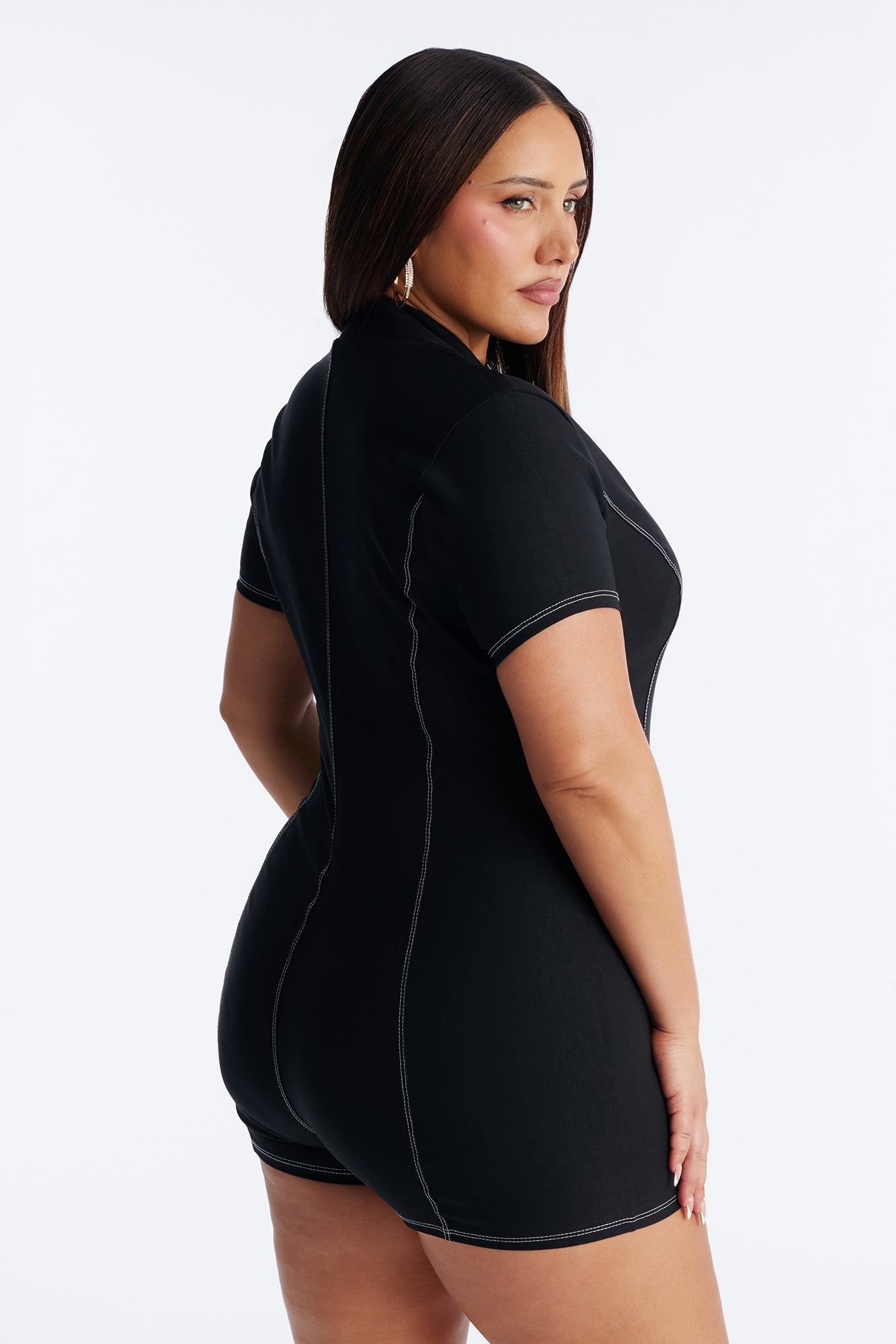 Brailey Zip Front Romper - Black Fashion Nova