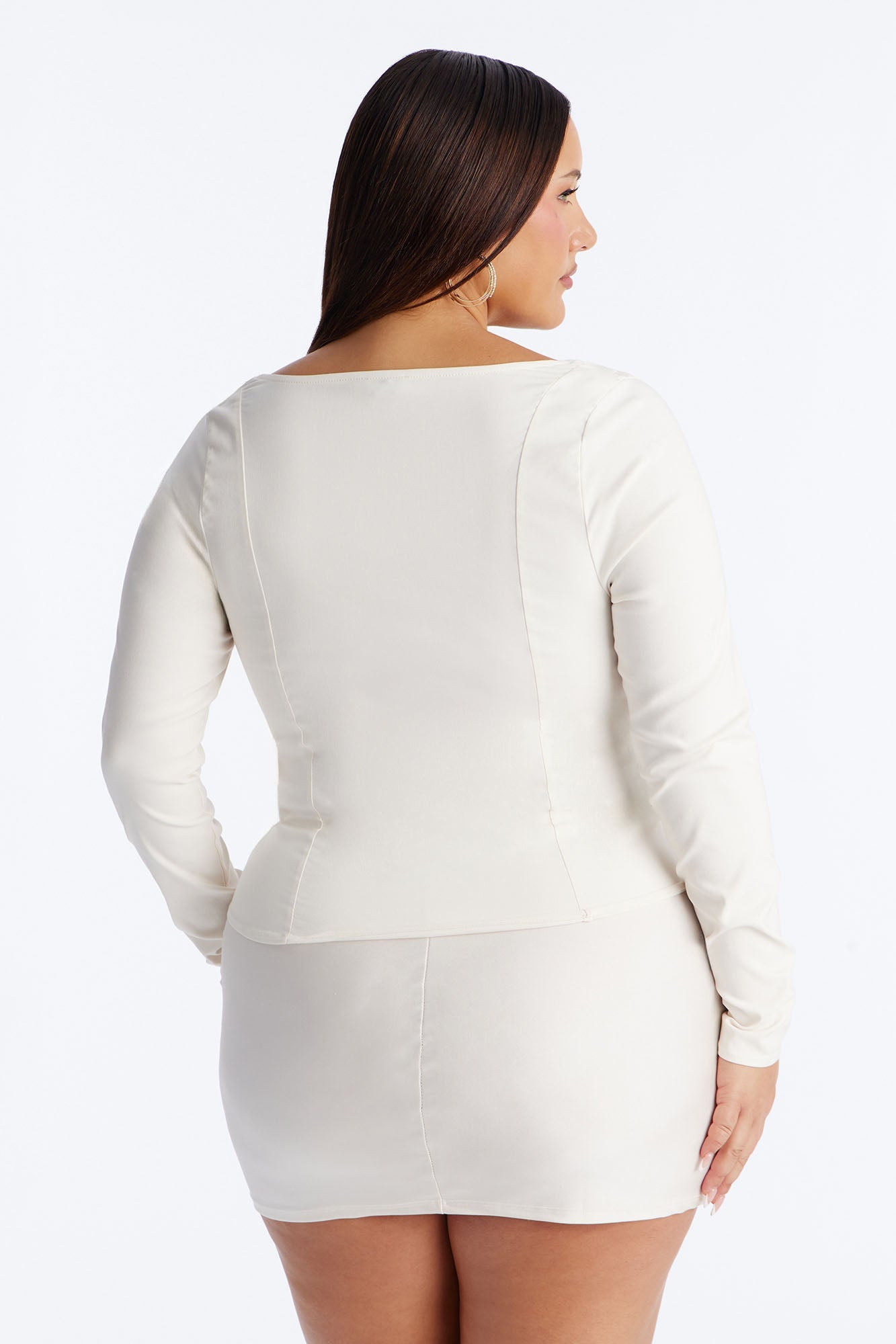 Janet Lace Up Corset Long Sleeve Top - Cream