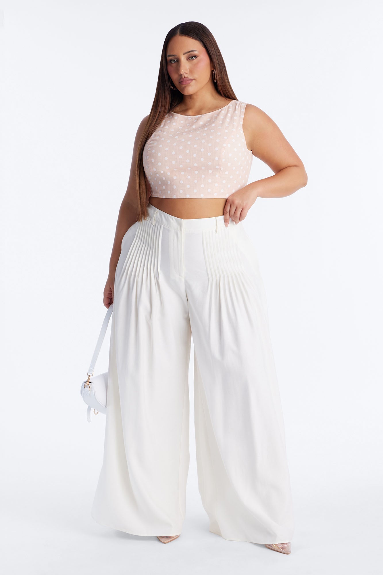 Settled In Pleated Wide Leg Pant 33″ - White Fashion Nova