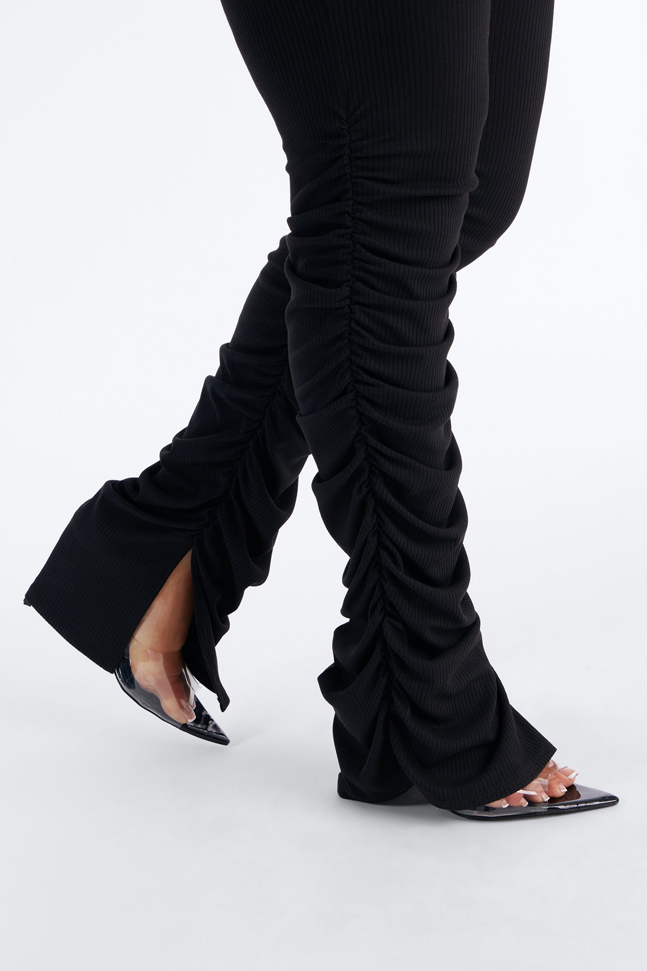 Georgia High Rise Ribbed Stacked Legging - Black Fashion Nova