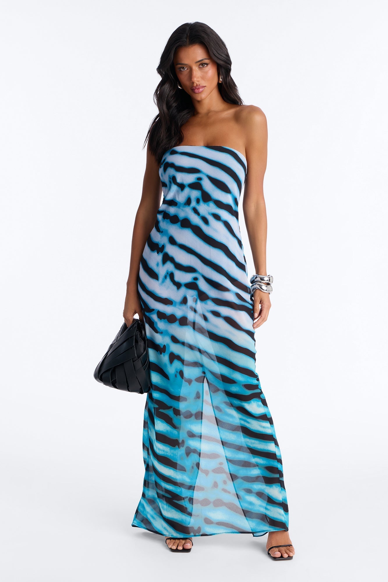 Brianna Strapless Chiffon Maxi Dress - Blue/combo Fashion Nova