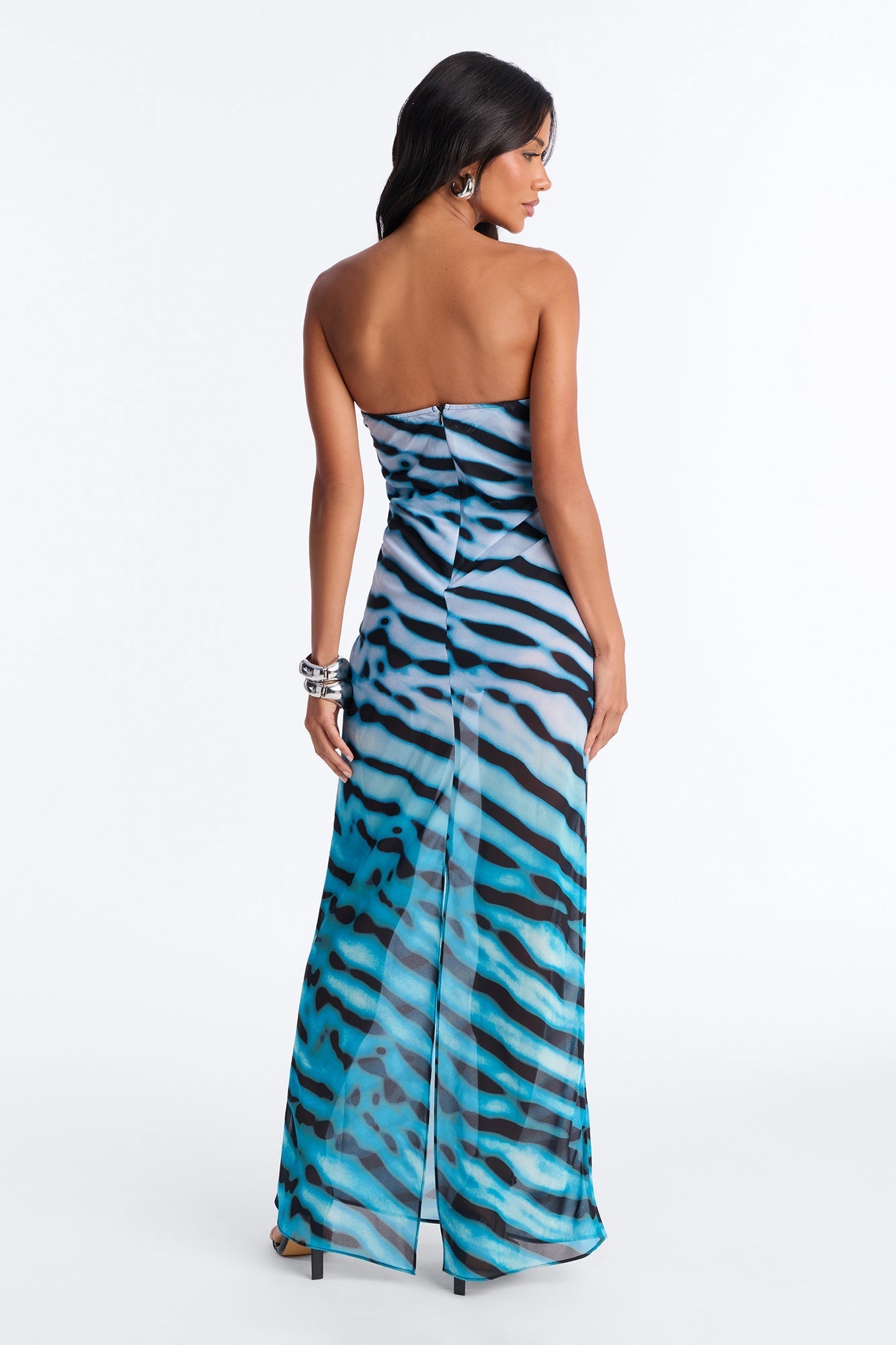 Brianna Strapless Chiffon Maxi Dress - Blue/combo Fashion Nova