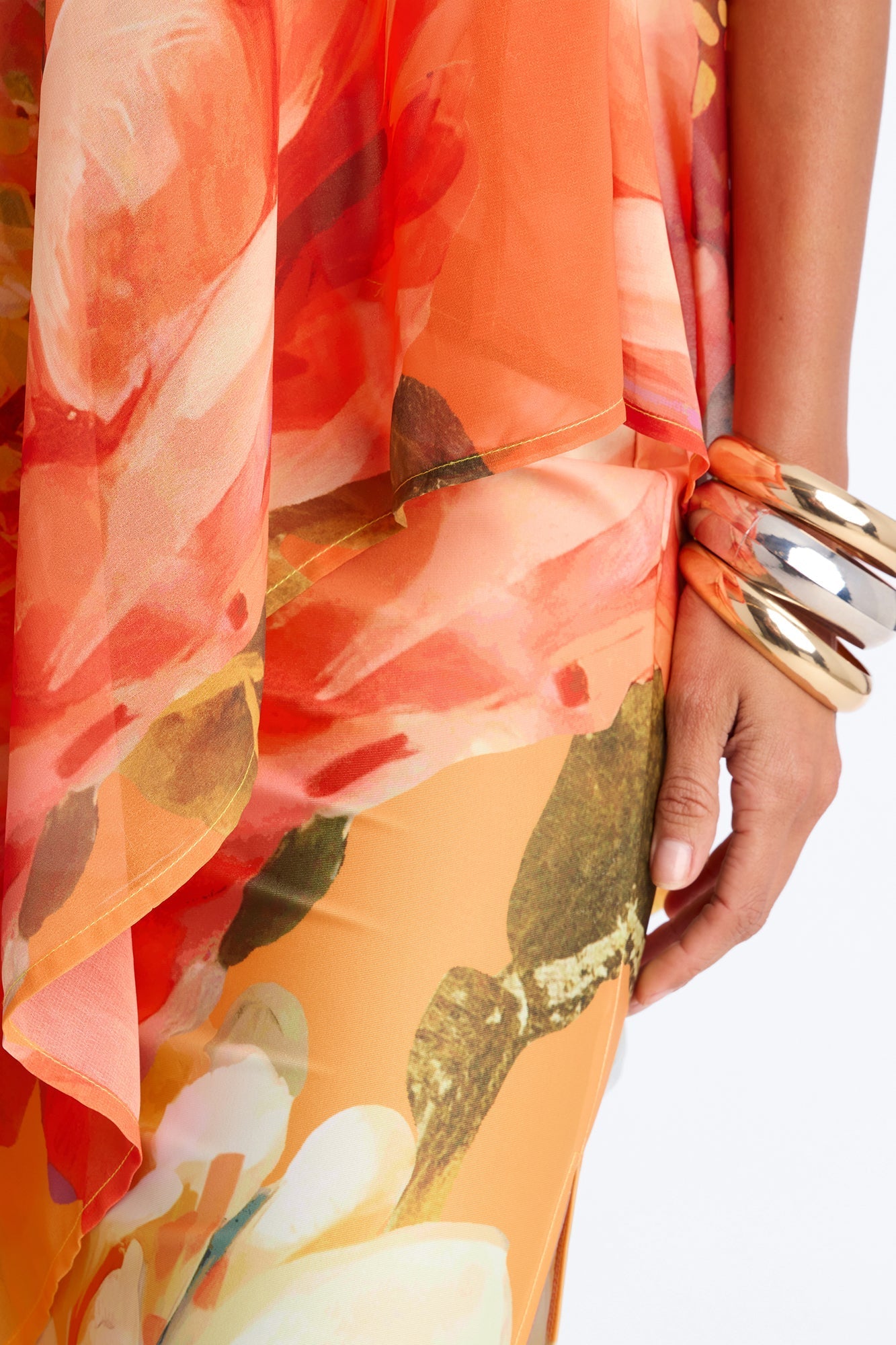 Amber Strapless Chiffon Maxi Dress - Orange/combo Fashion Nova