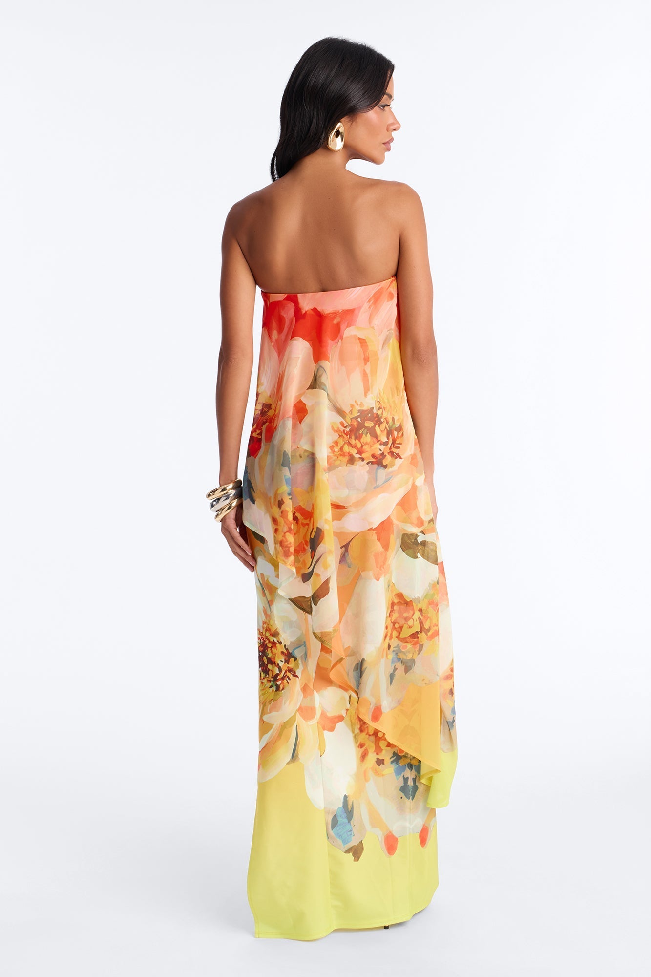 Amber Strapless Chiffon Maxi Dress - Orange/combo Fashion Nova