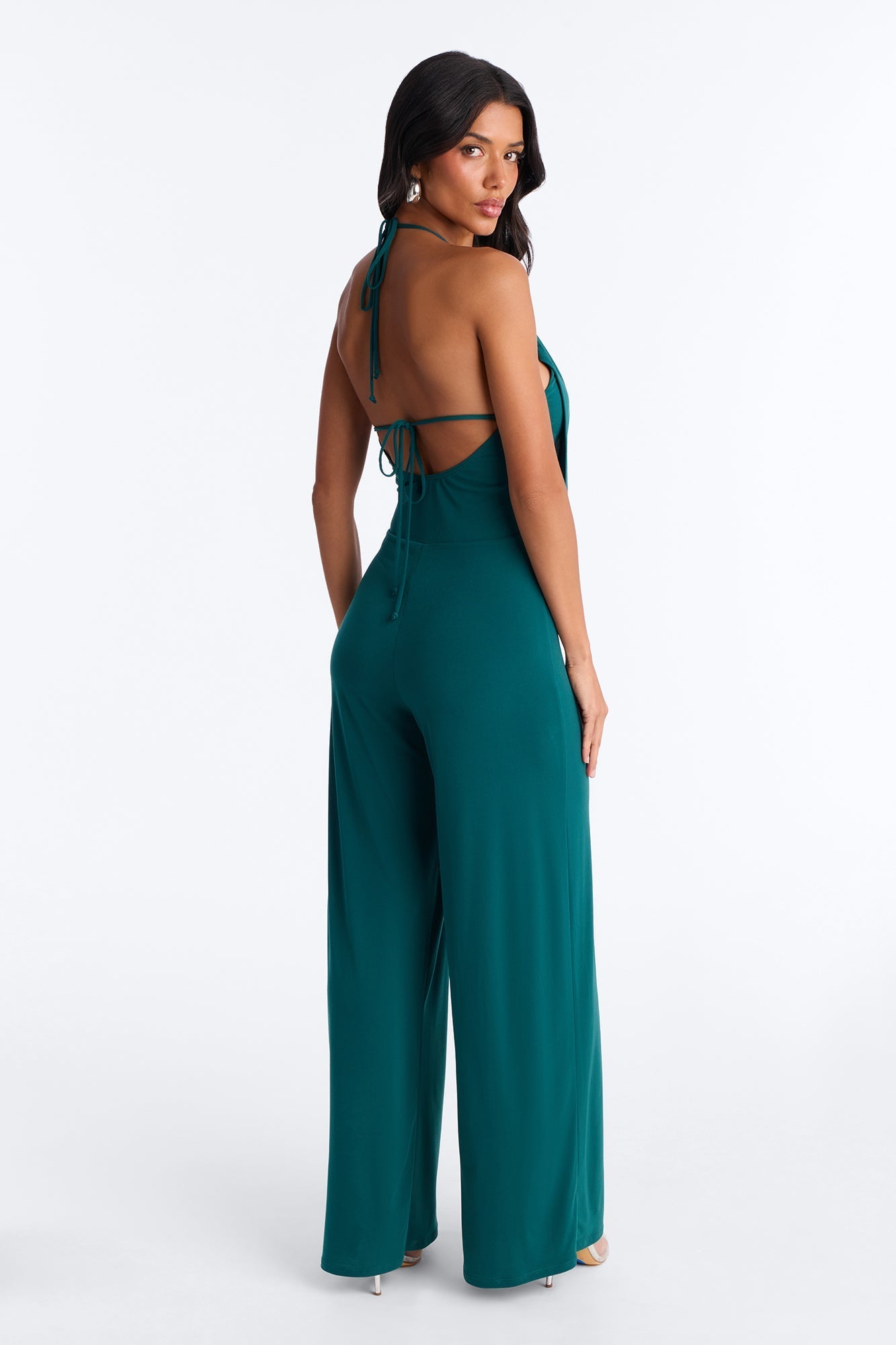 Shana Cowl Halter Wide Leg Jumpsuit - Green Fashion Nova