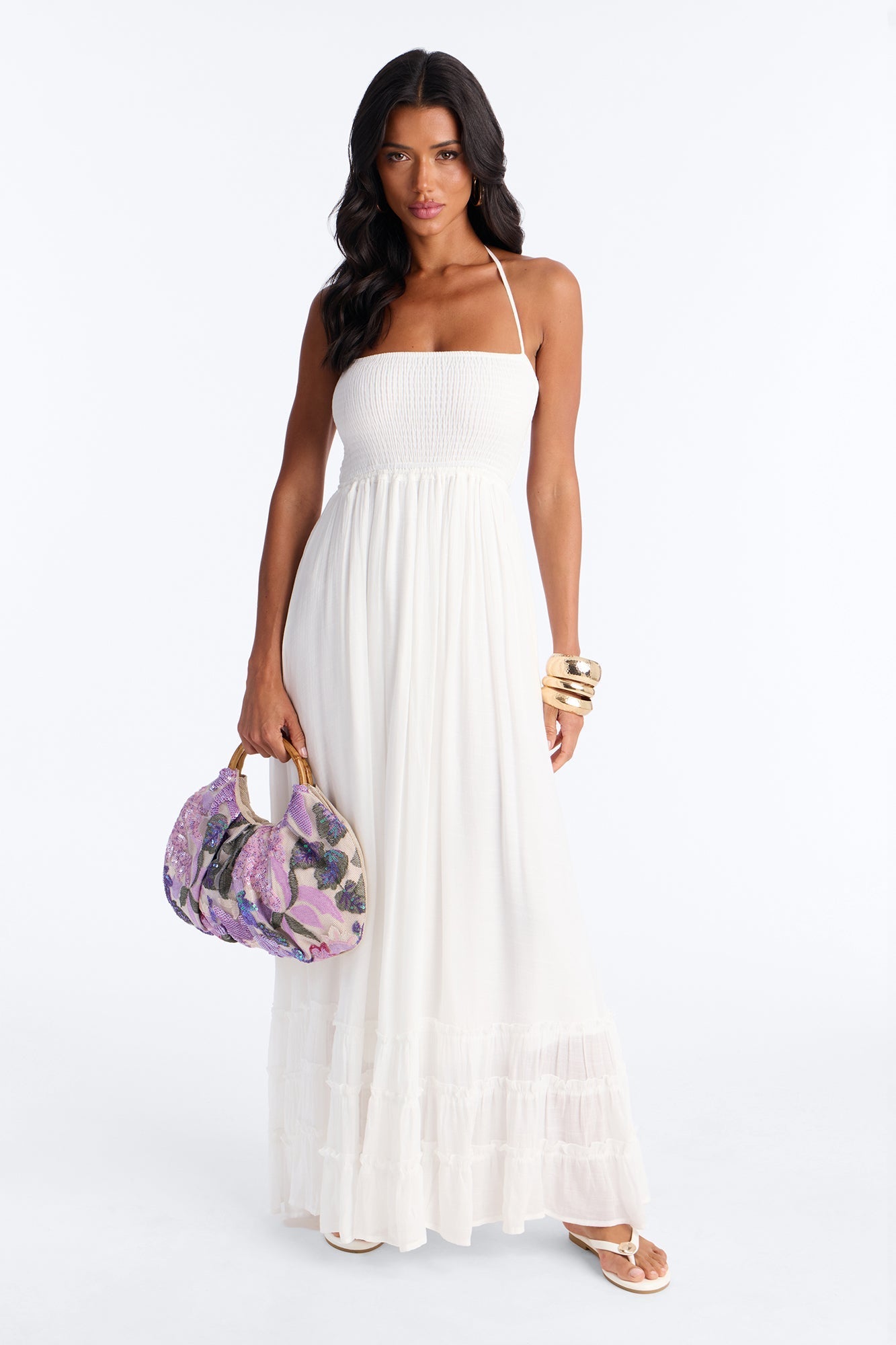 Eden Smocked Linen Maxi Dress - White Fashion Nova