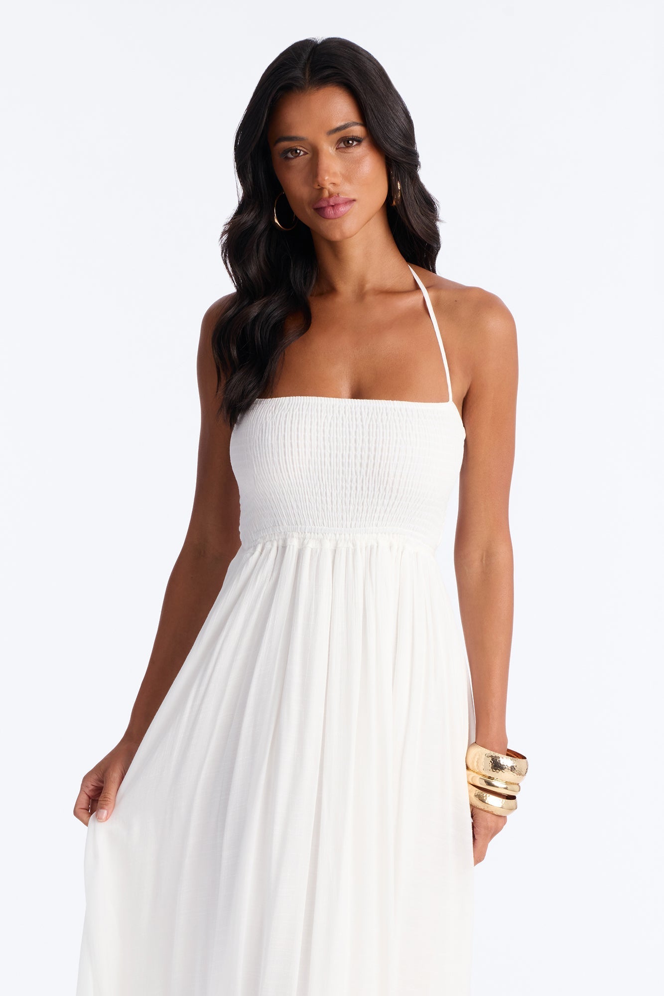 Eden Smocked Linen Maxi Dress - White Fashion Nova