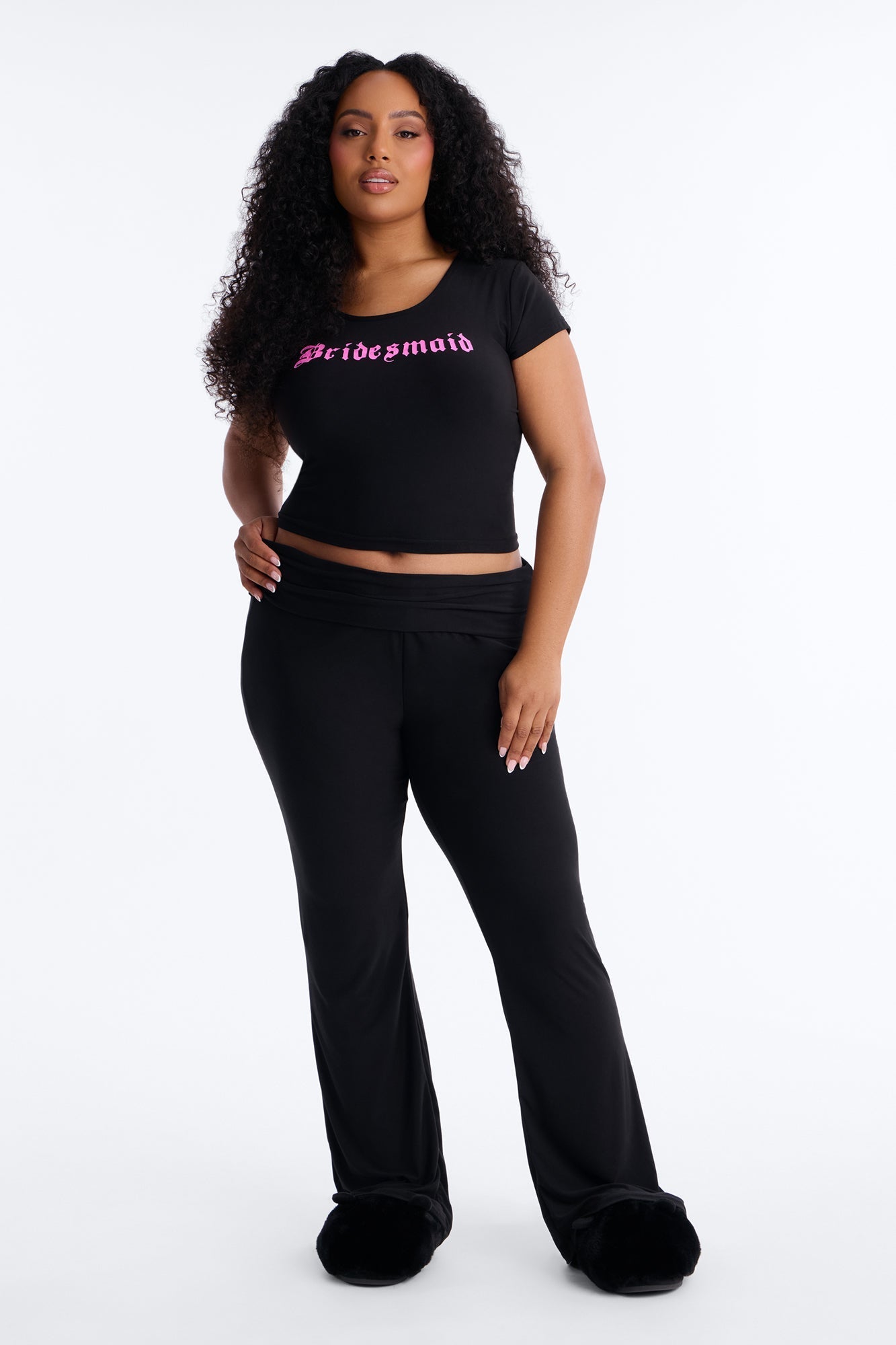 Y2K Bridesmaid PJ Pant Set - Black/Pink Fashion Nova