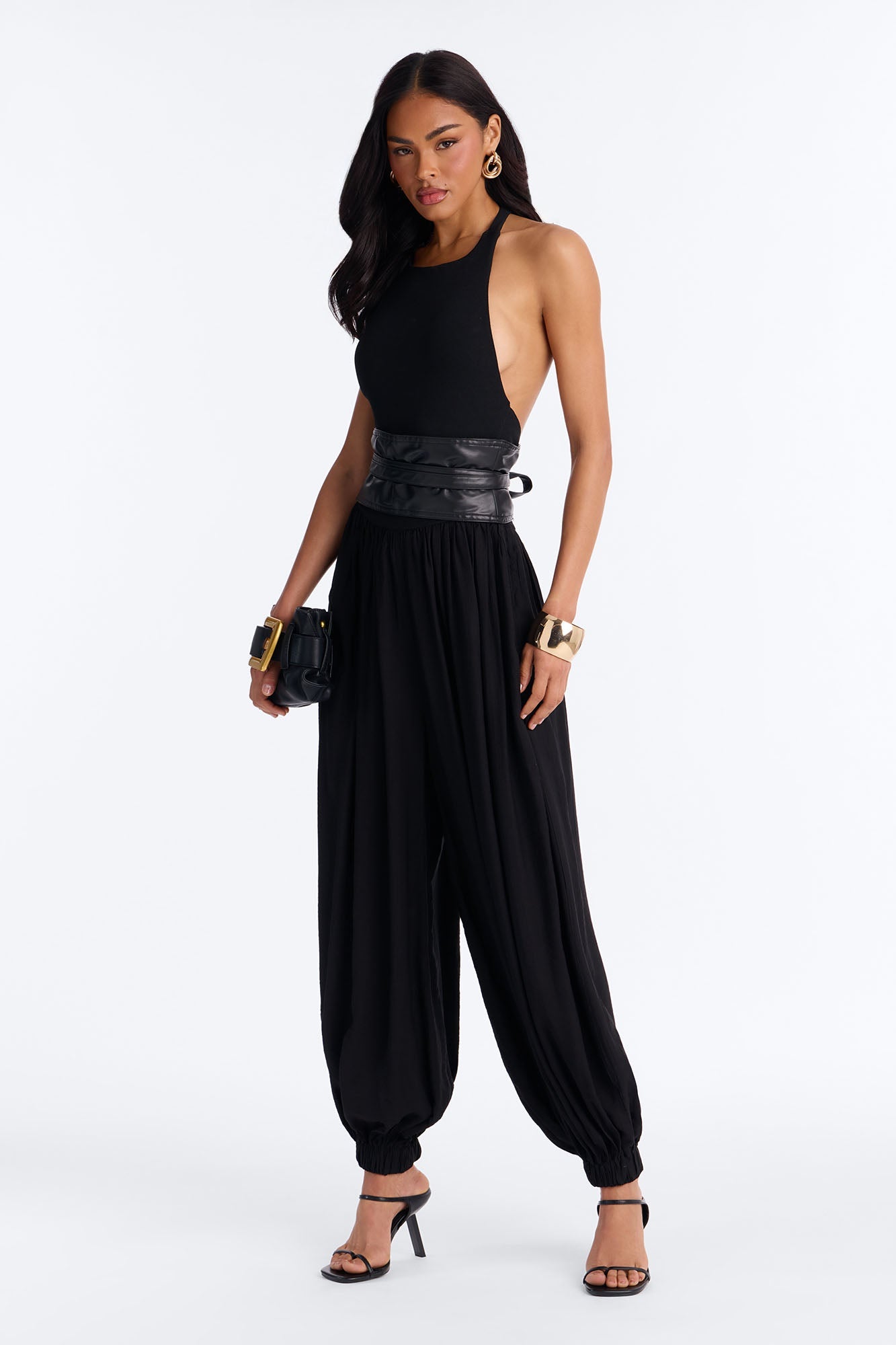 Tiana 3 Piece Belted Balloon Pant Set - Black