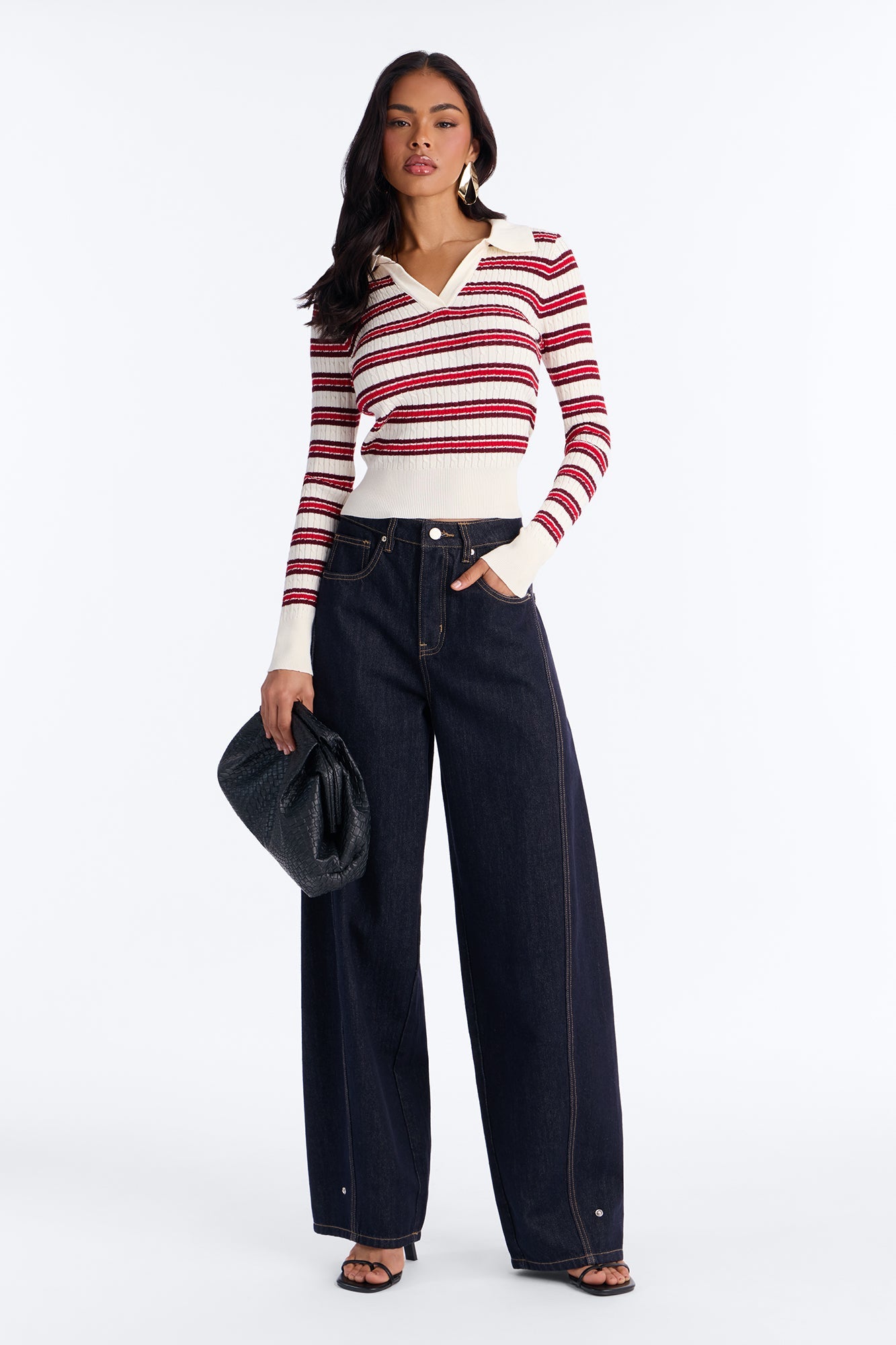Settle Down Striped Sweater Top - Red/combo