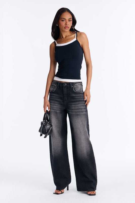 Soho Babe Double Layered Cami Top - Black/White