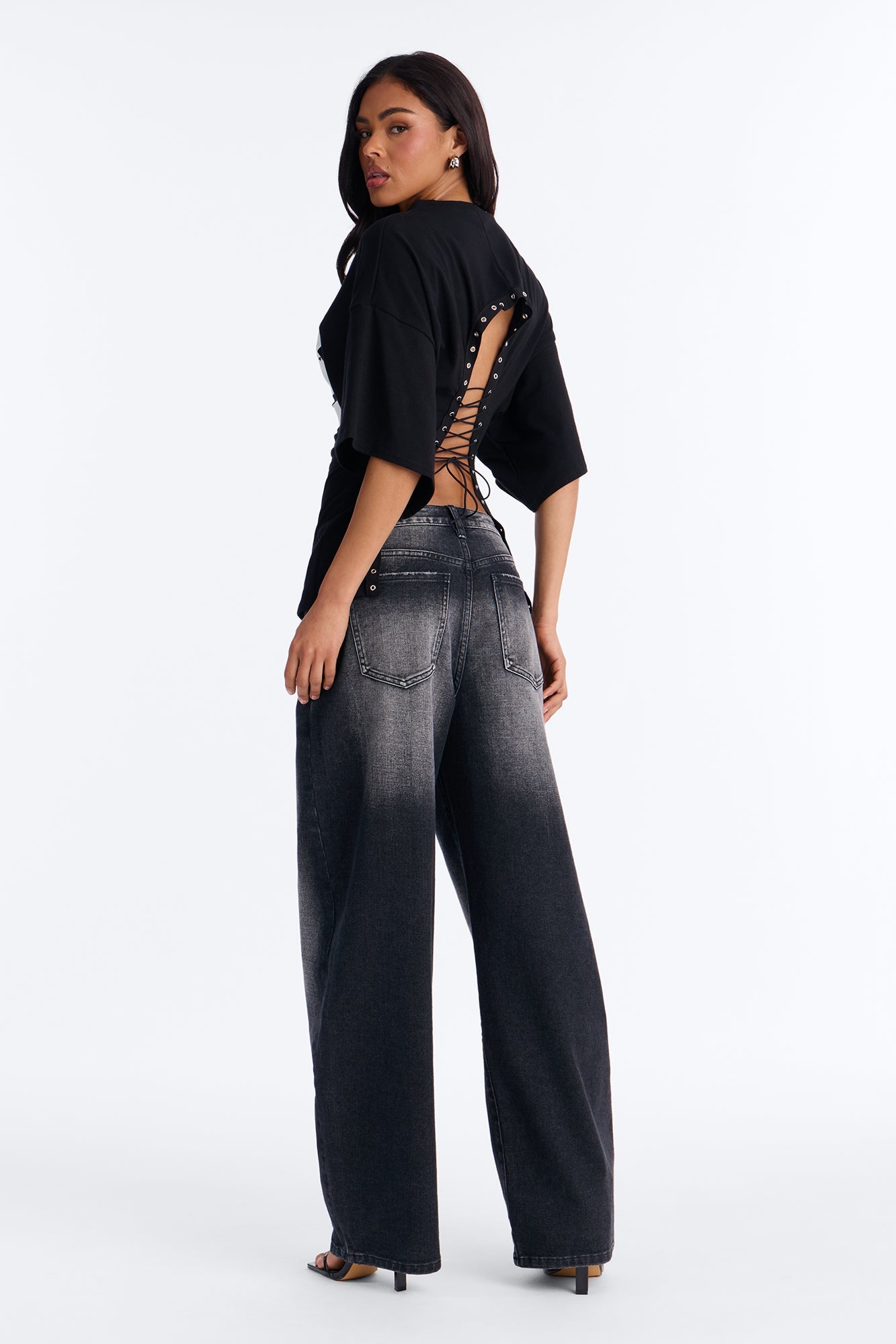 Final Game 74 Backless Lace Up Top - Black