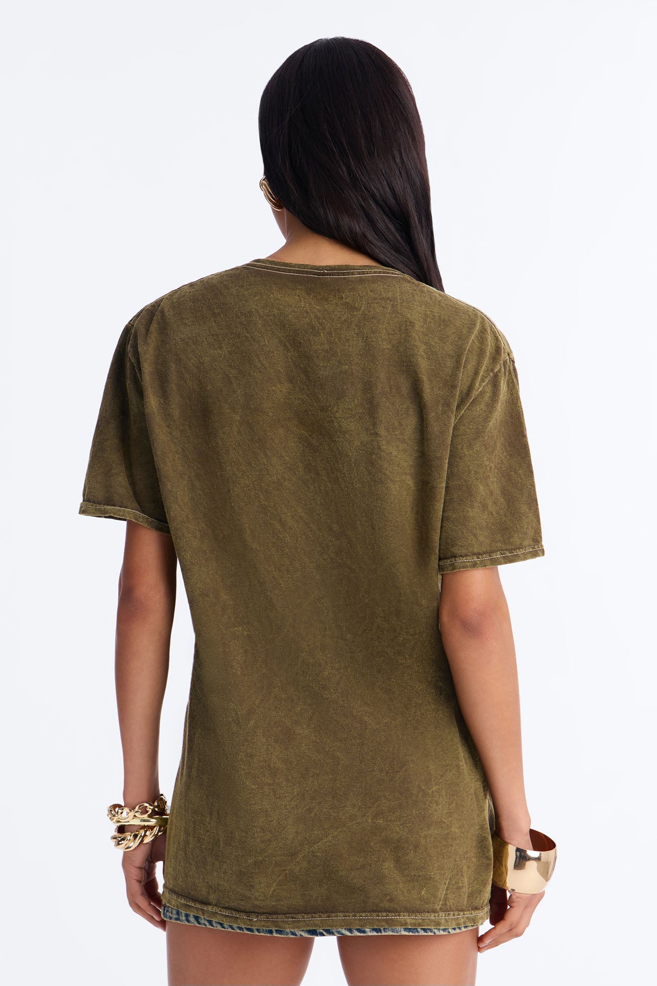 Whitney Washed Tee With Rhinestones - Brown
