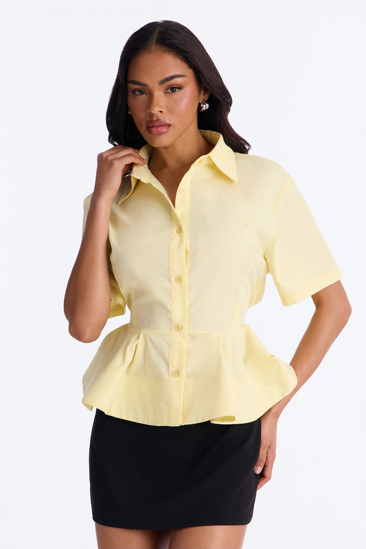 Classic Essentials Peplum Poplin Shirt - Yellow