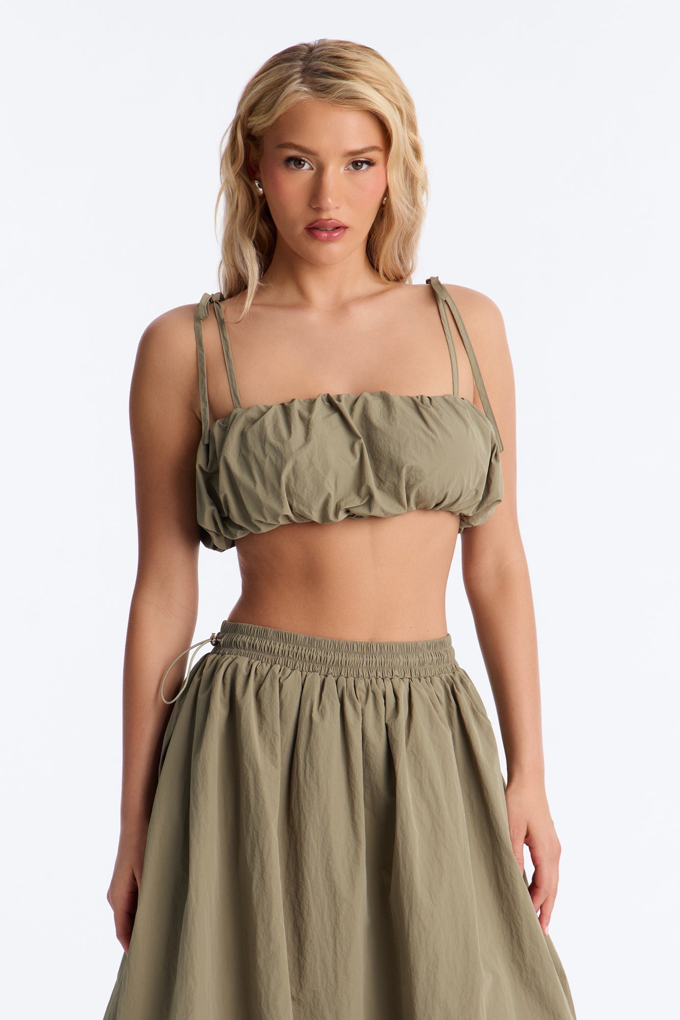 Natasha Nylon Midi Skirt Set - Olive