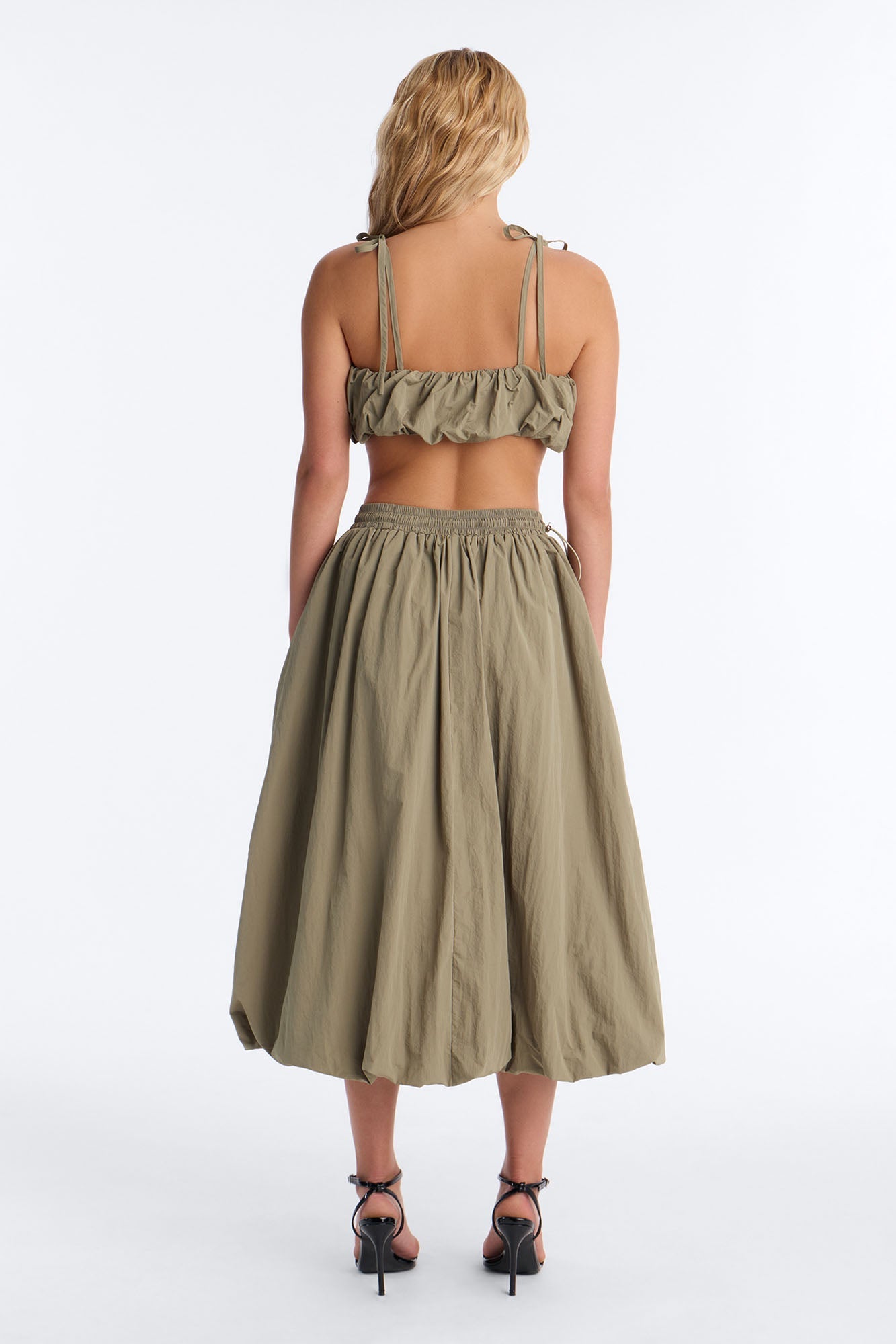 Natasha Nylon Midi Skirt Set - Olive