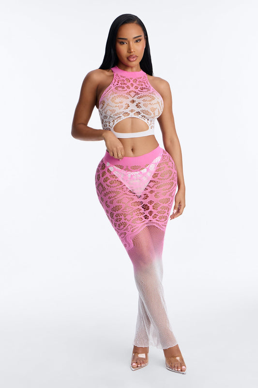 Sweet Bliss Ombre 2 Piece Matching Bodystocking Set - Pink/combo