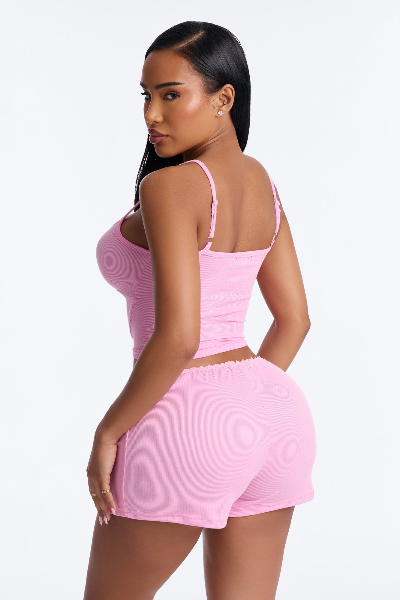 Sleep In Ribbed PJ Short Set - Hot Pink